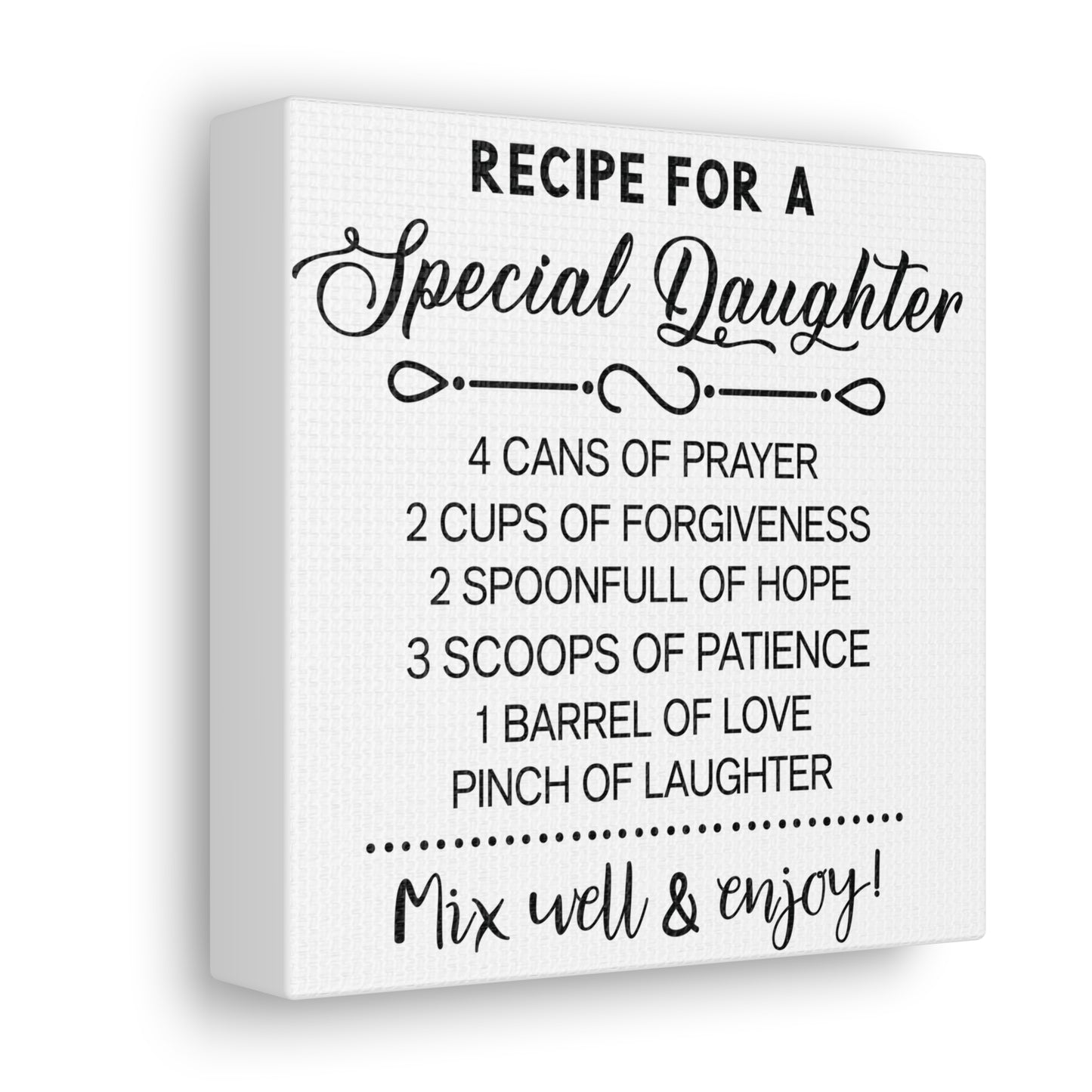 Special Daughter Recipe | Canvas Gallery Wrap | White Background