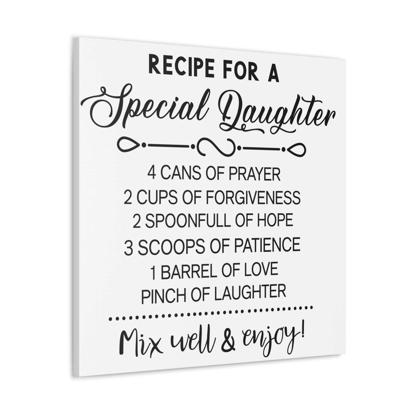 Special Daughter Recipe | Canvas Gallery Wrap | White Background