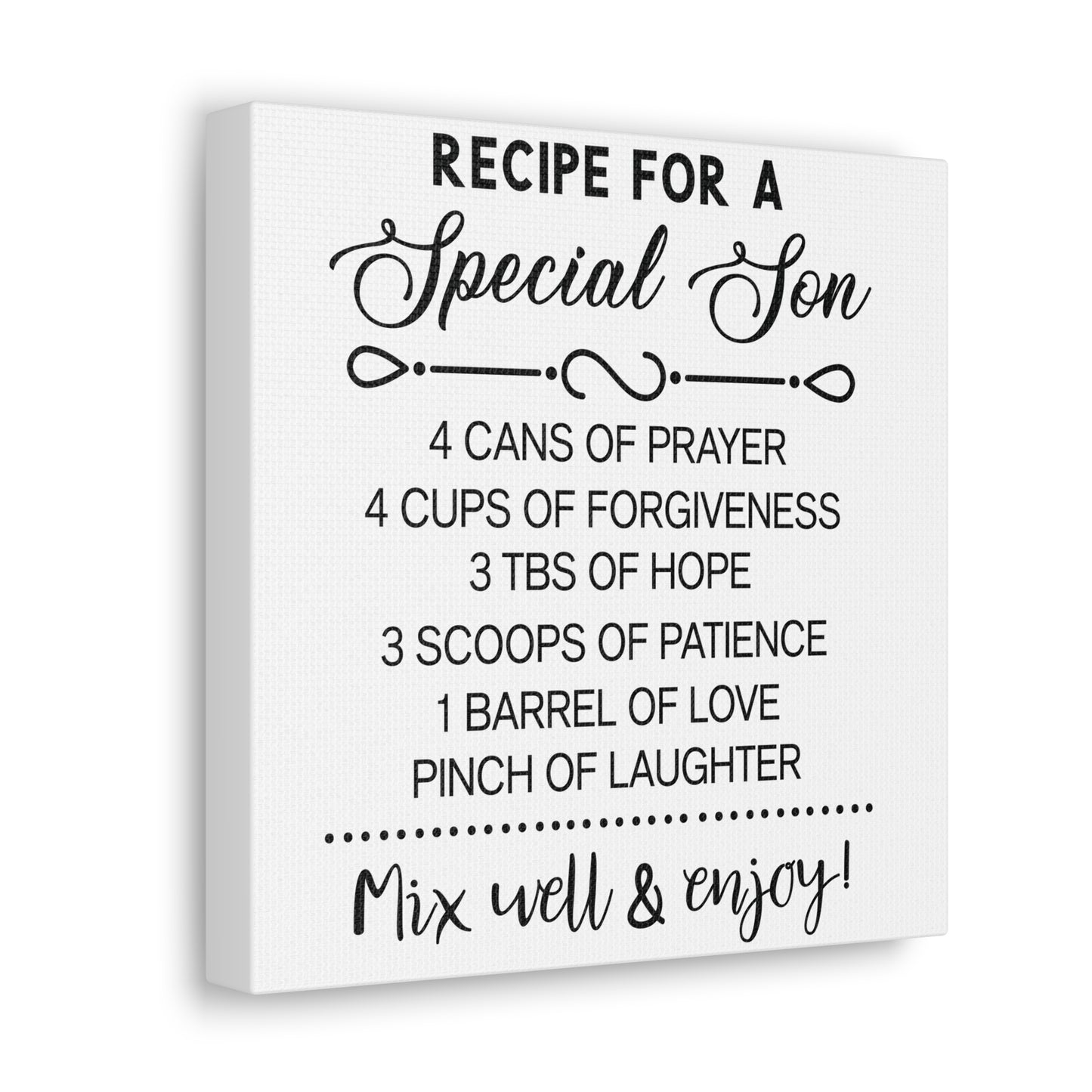 Special Son Recipe | Canvas Gallery Wrap | White Background