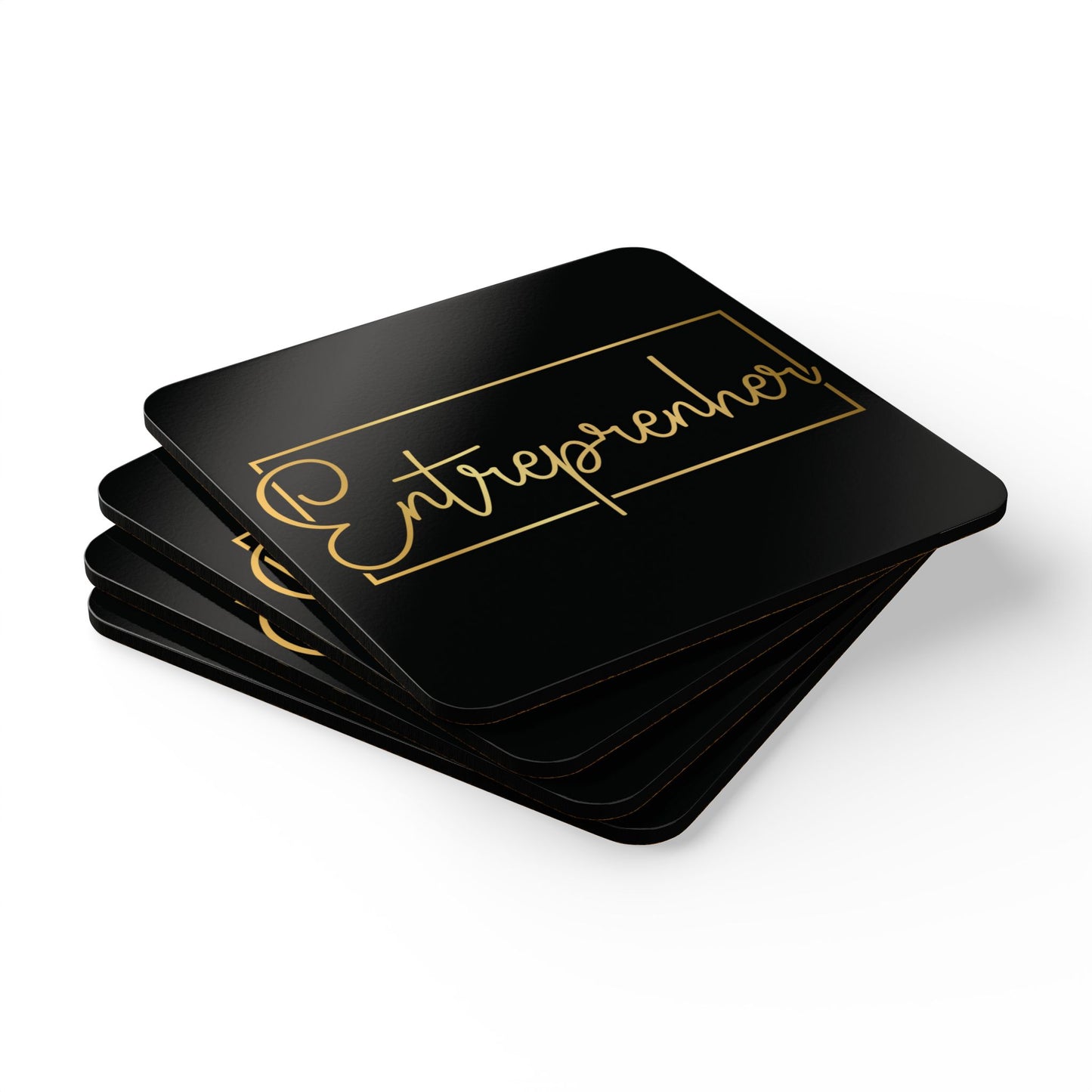 Entrepreneur | 4- Piece Corkwood Coaster Set| Black