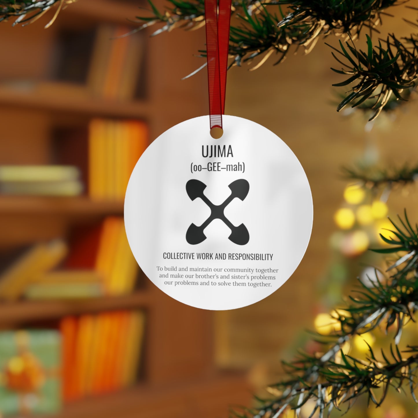 Ujima (Day 3) |Collective Work & Responsibility| Bell, Tree, Round or Oval Ornament |Metal|
