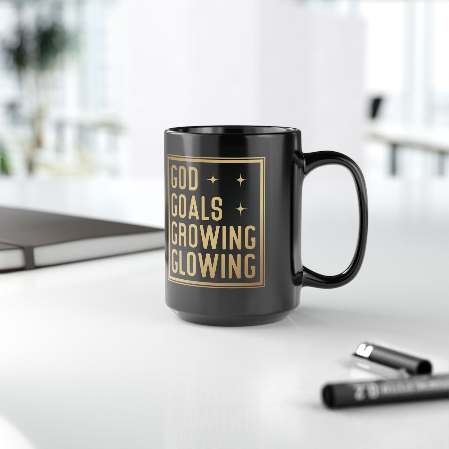 God Goals Growing Glowing | 11oz or 15 oz Mug| Black