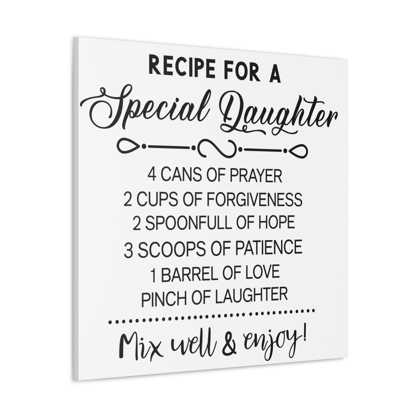 Special Daughter Recipe | Canvas Gallery Wrap | White Background