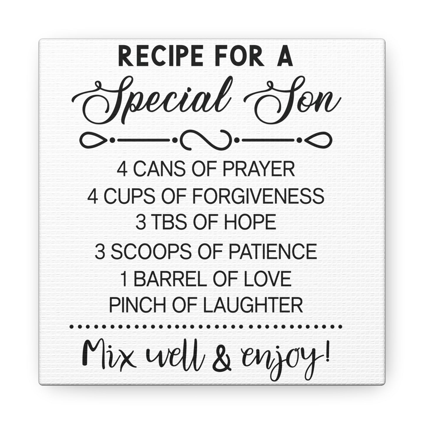 Special Son Recipe | Canvas Gallery Wrap | White Background