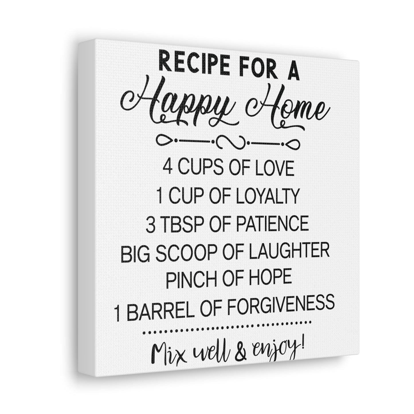 Happy Home Recipe | Canvas Gallery Wrap | White Background