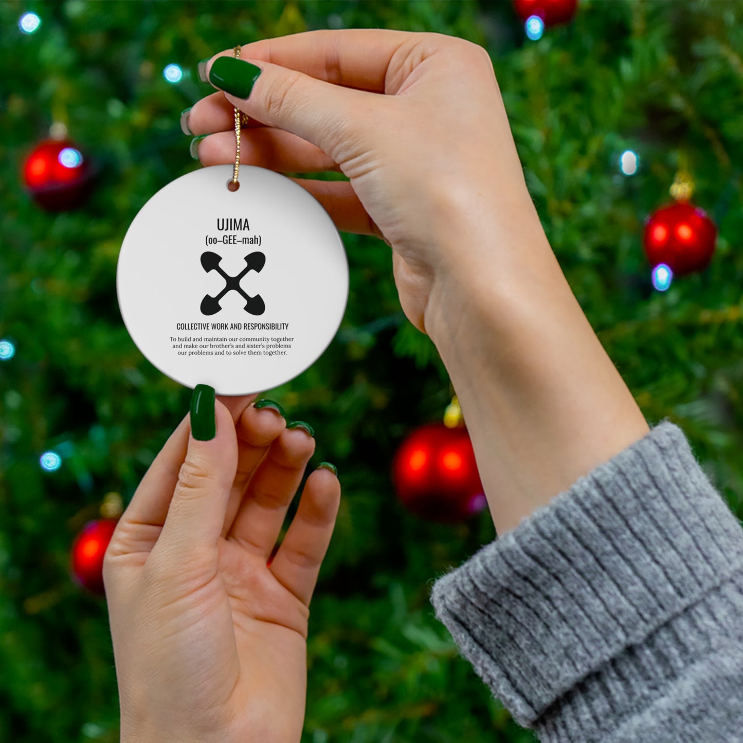 Ujima (Day 3) |Collective Work & Responsibility| Circle or Star Ornament |(White)|