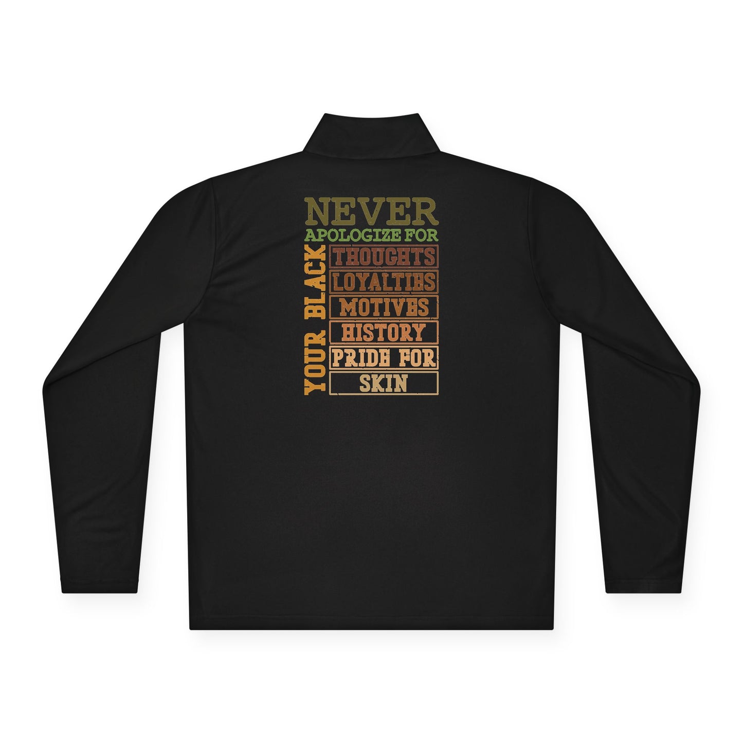 Never Apologize For…| Version 3| Quarter Zip Pullover| 2-Sided Print