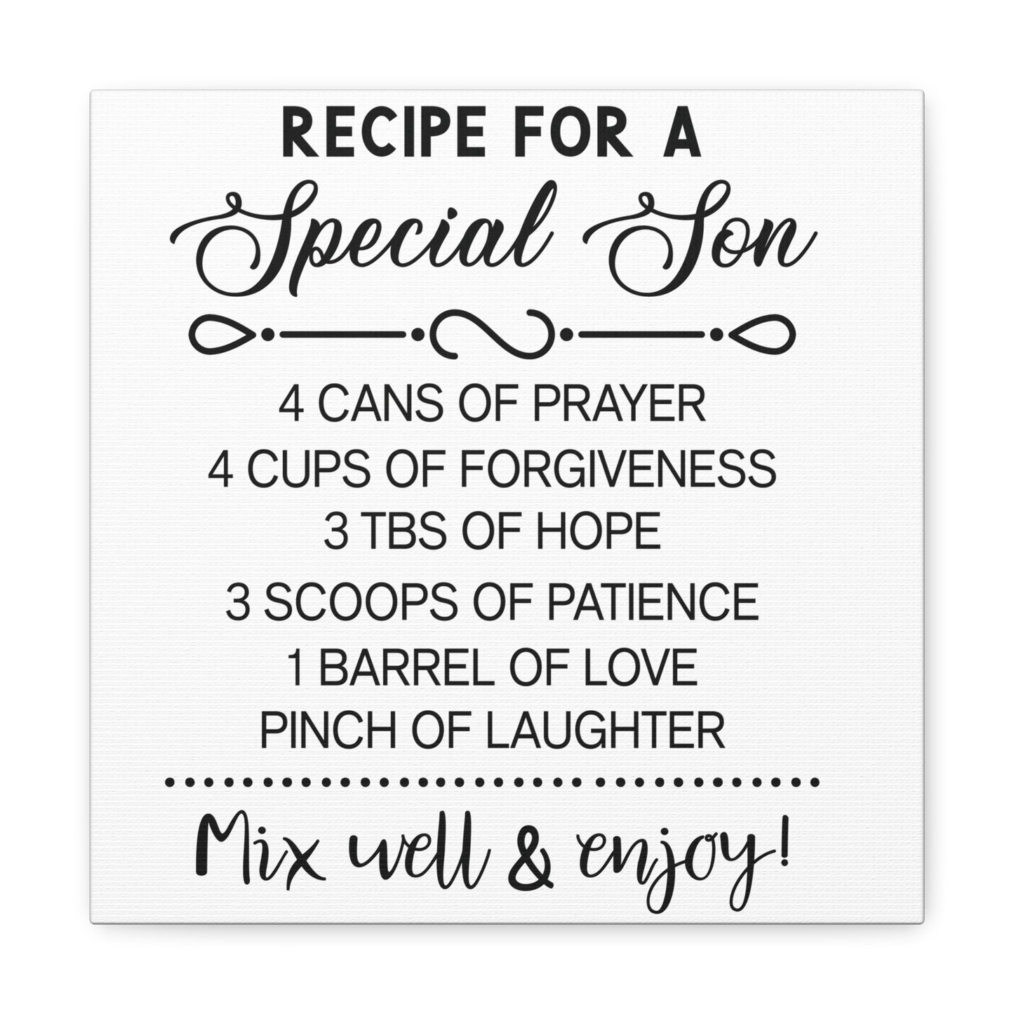 Special Son Recipe | Canvas Gallery Wrap | White Background