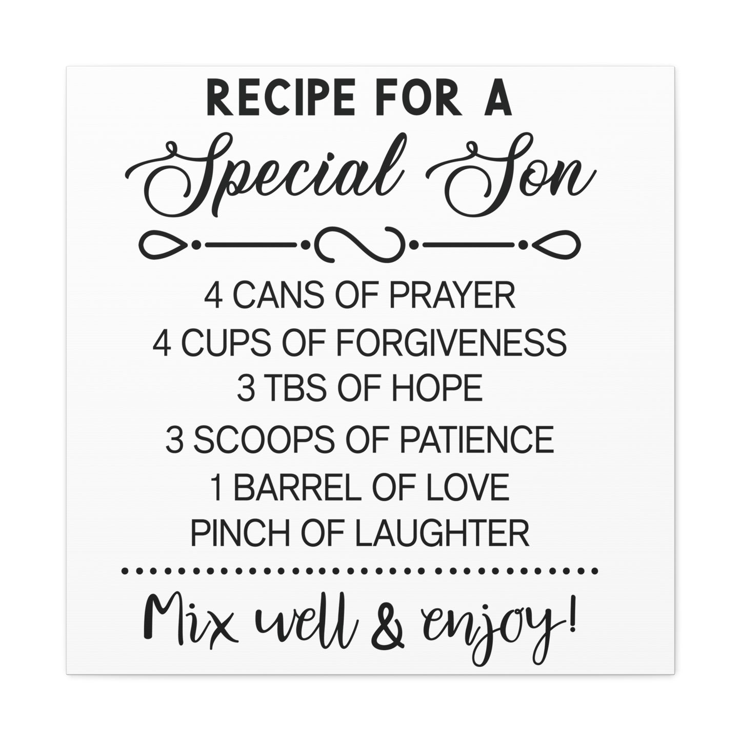 Special Son Recipe | Canvas Gallery Wrap | White Background