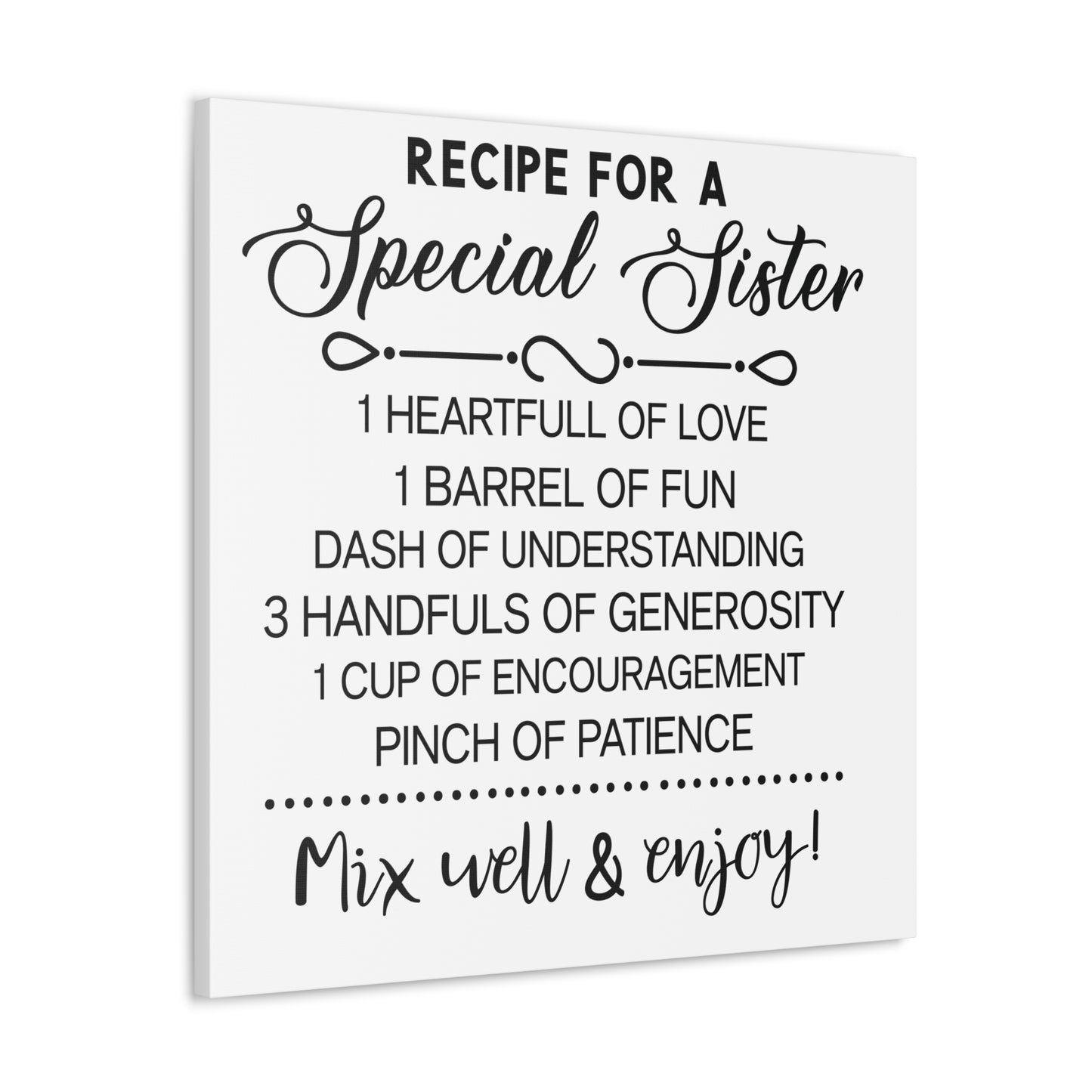 Special Sisters Recipe | Canvas Gallery Wrap | White Background
