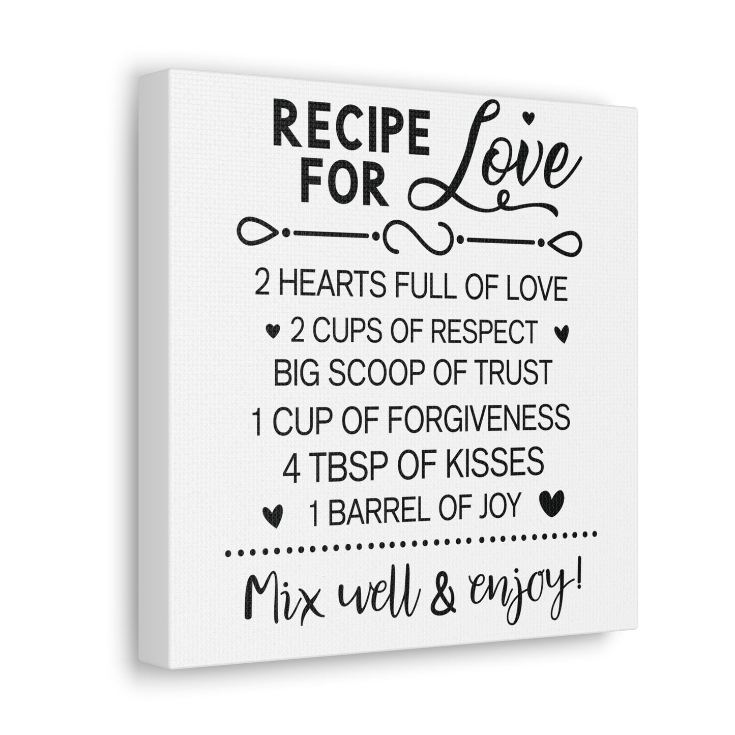 Love Recipe | Canvas Gallery Wrap | White Background