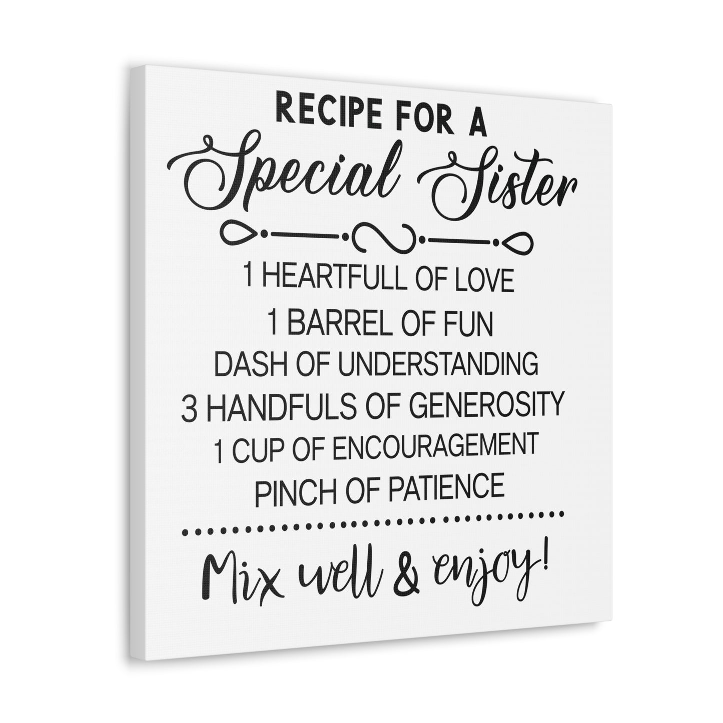Special Sisters Recipe | Canvas Gallery Wrap | White Background