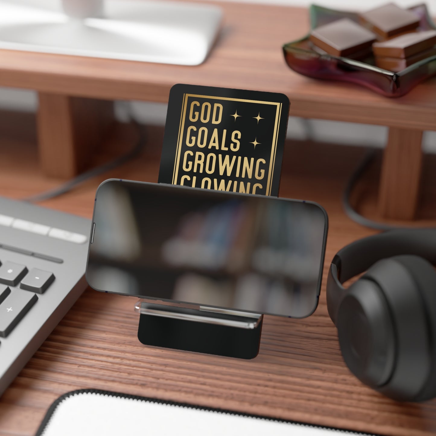 God, Goals, Growing, Glowing | Mobile Display Stand | Black