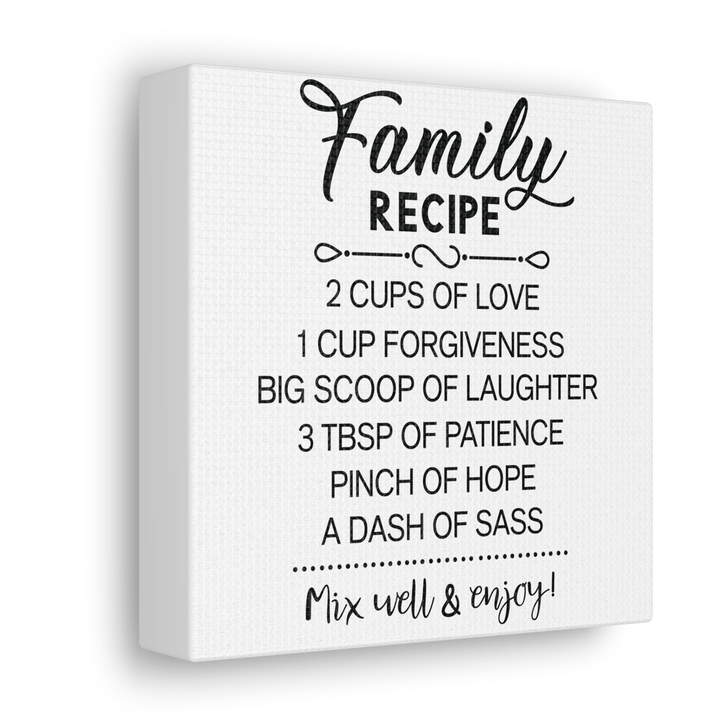 Family Recipe | Canvas Gallery Wrap | White Background