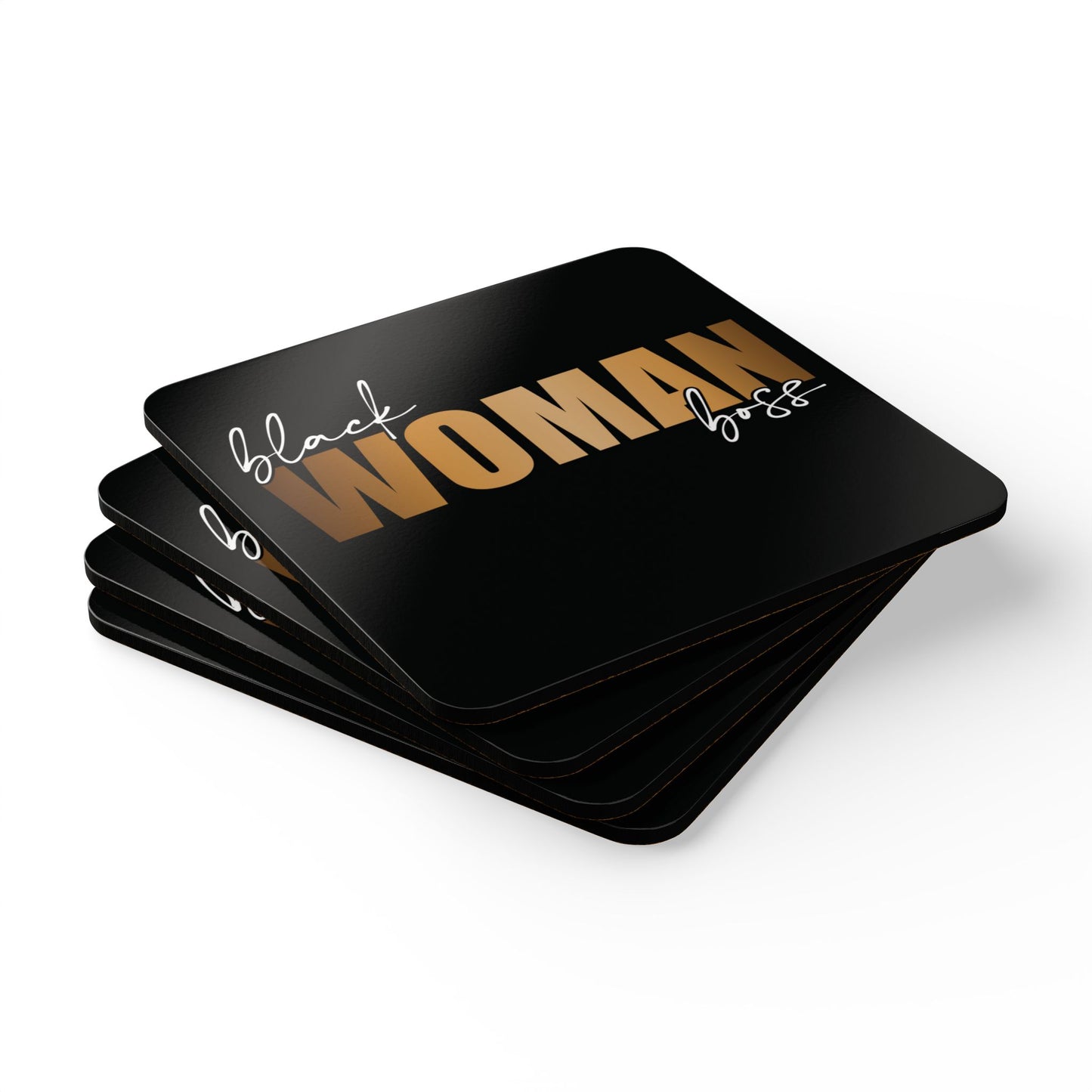 Black Women Boss | 4- Piece Corkwood Coaster Set| Black