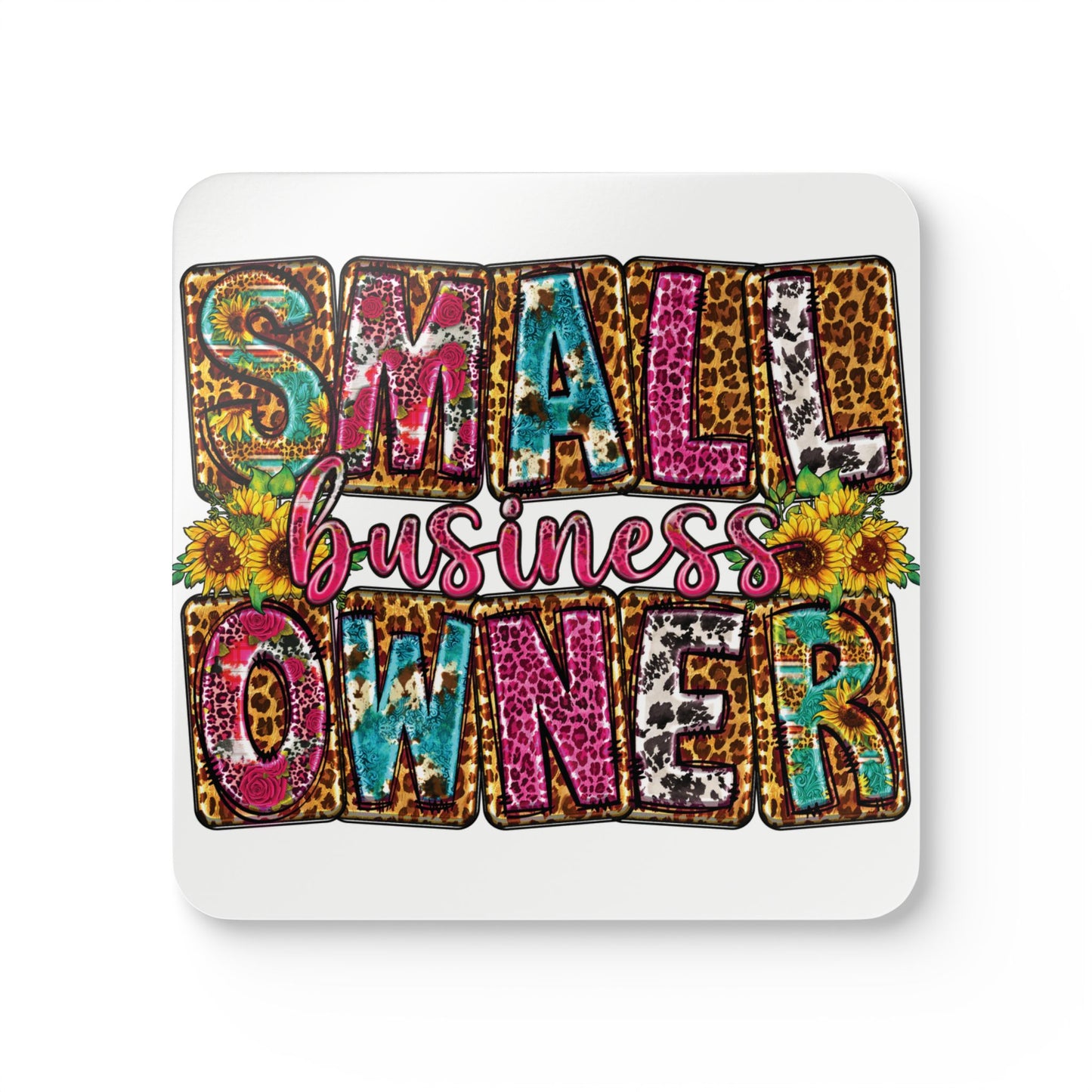 Small Business Owner |4- Piece Corkwood Coaster Set| White | Version 2