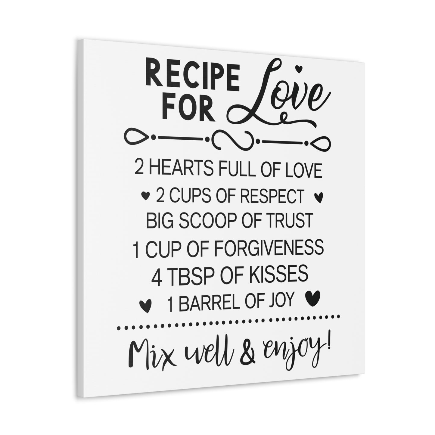 Love Recipe | Canvas Gallery Wrap | White Background