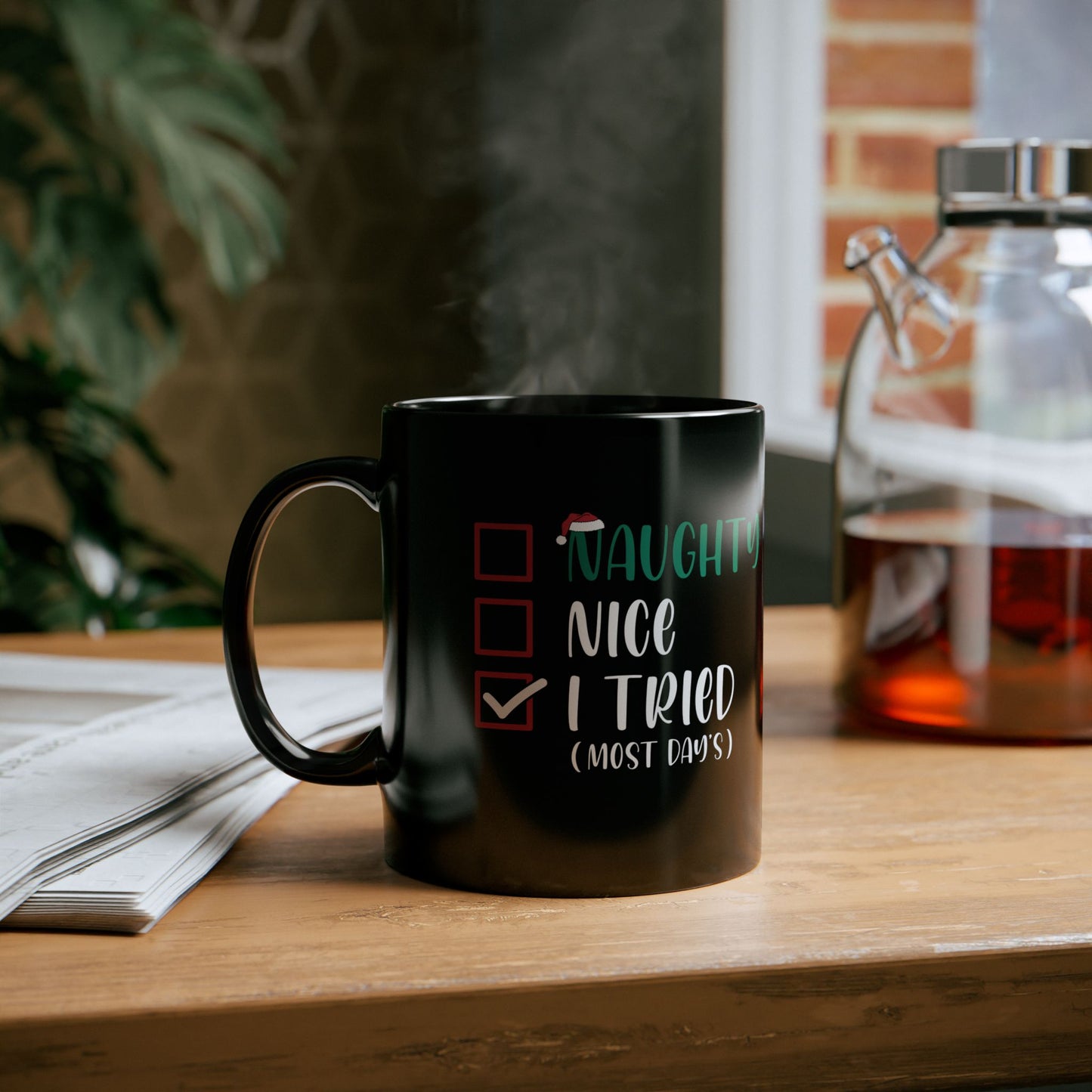 Naughty, Nice, I Tried | 11oz Mug| Black