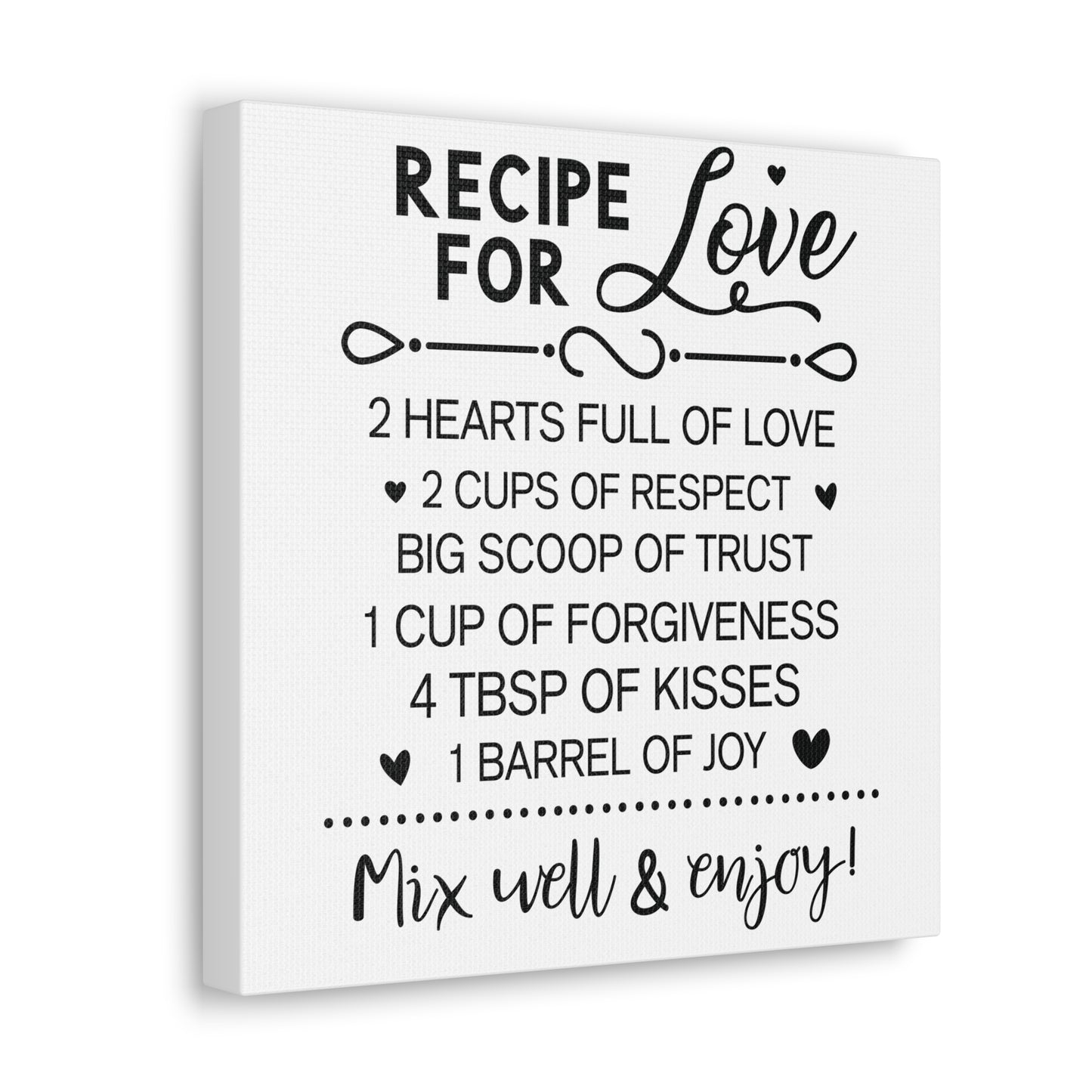 Love Recipe | Canvas Gallery Wrap | White Background