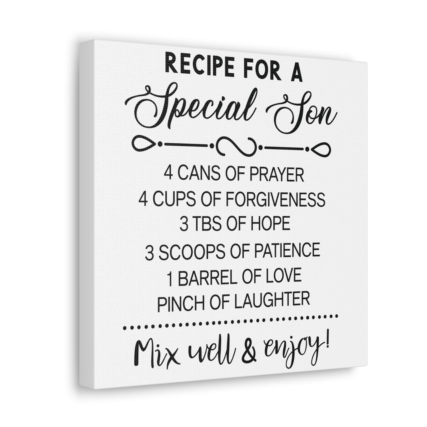 Special Son Recipe | Canvas Gallery Wrap | White Background