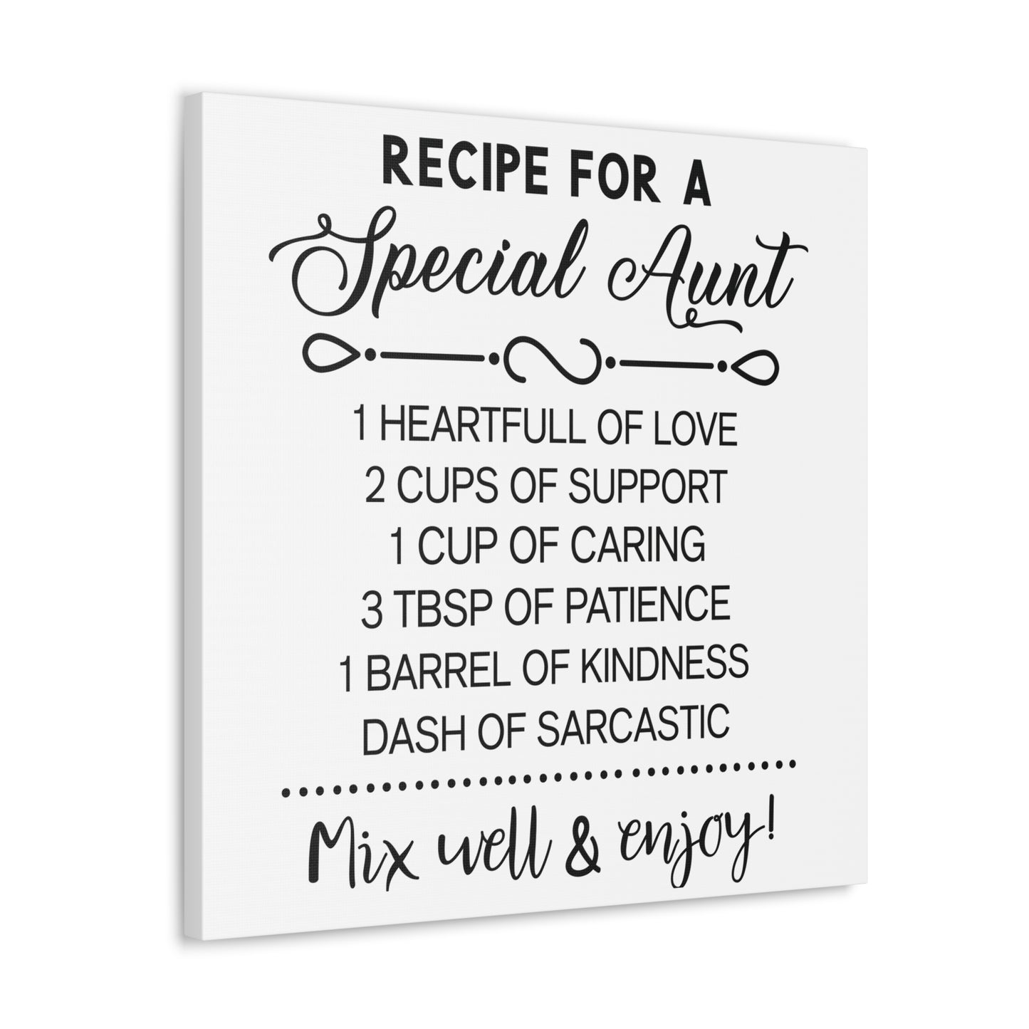 Special Aunts Recipe | Canvas Gallery Wrap | White Background