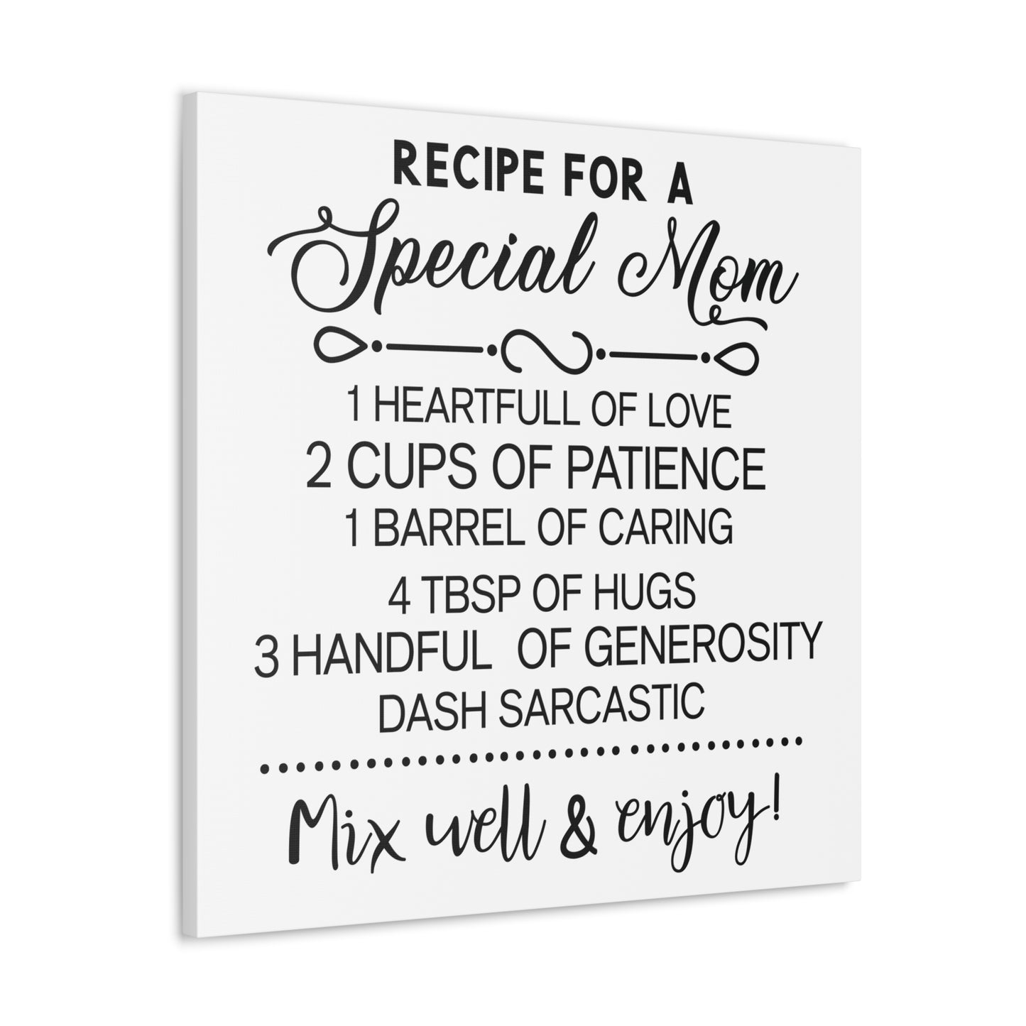Special Mom Recipe | Canvas Gallery Wrap | White Background