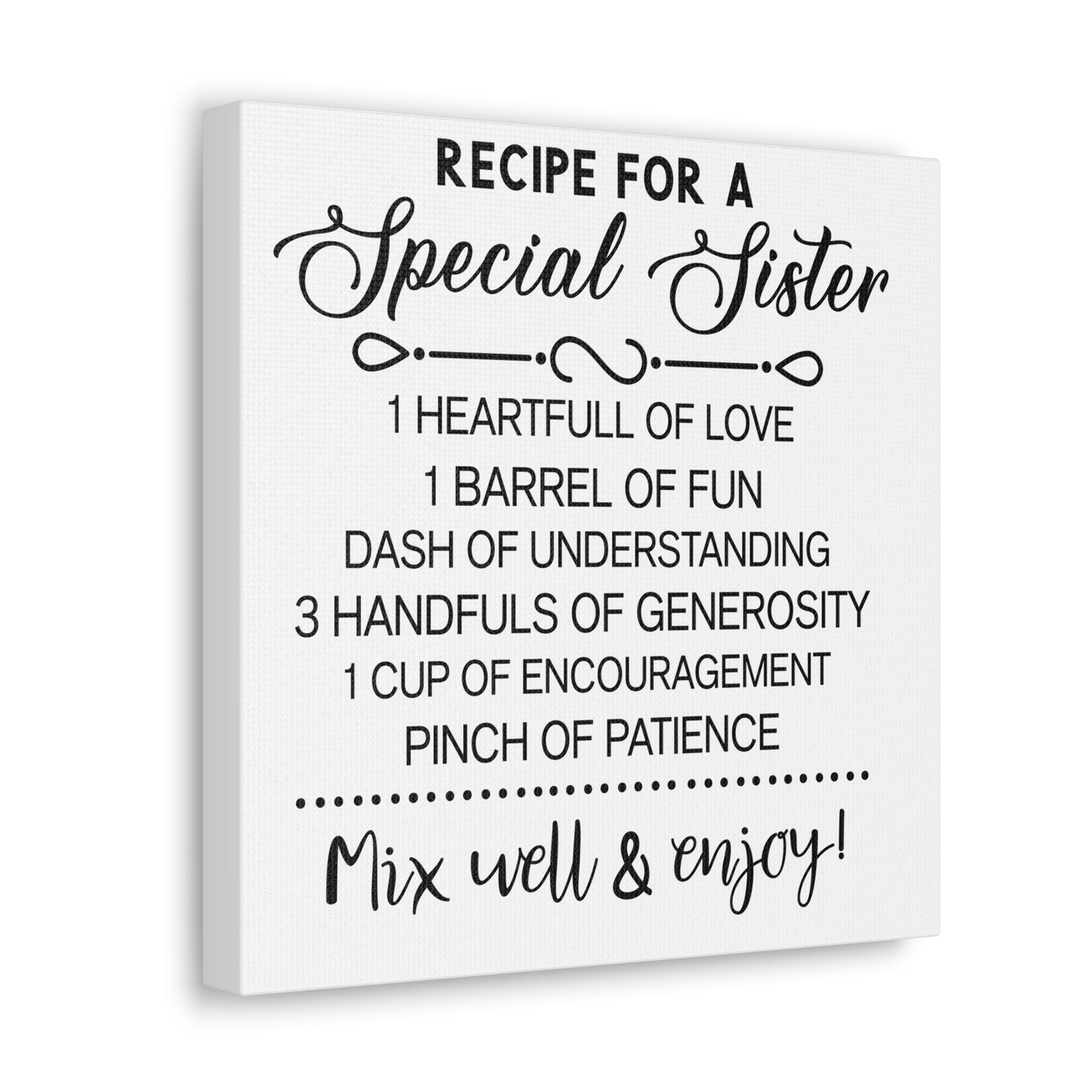 Special Sisters Recipe | Canvas Gallery Wrap | White Background