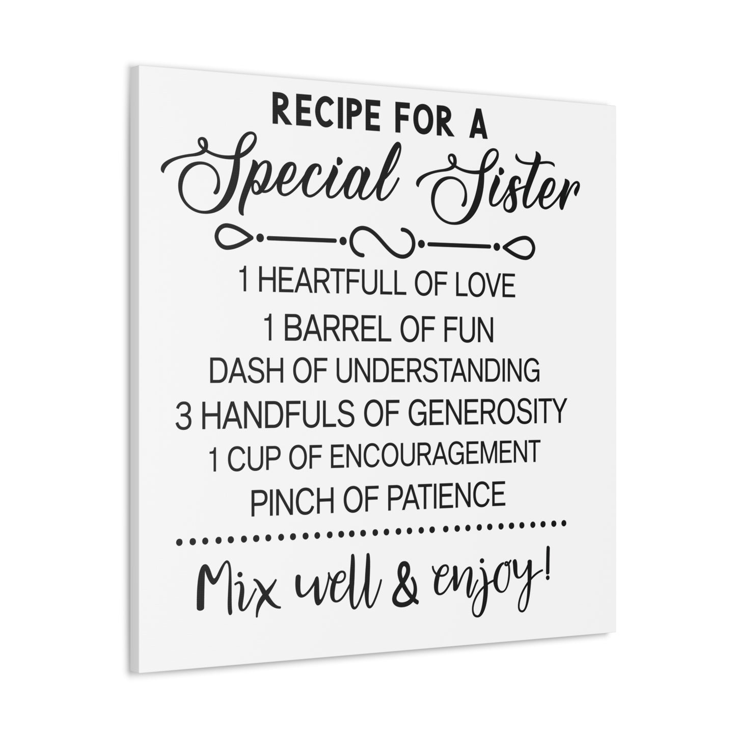Special Sisters Recipe | Canvas Gallery Wrap | White Background