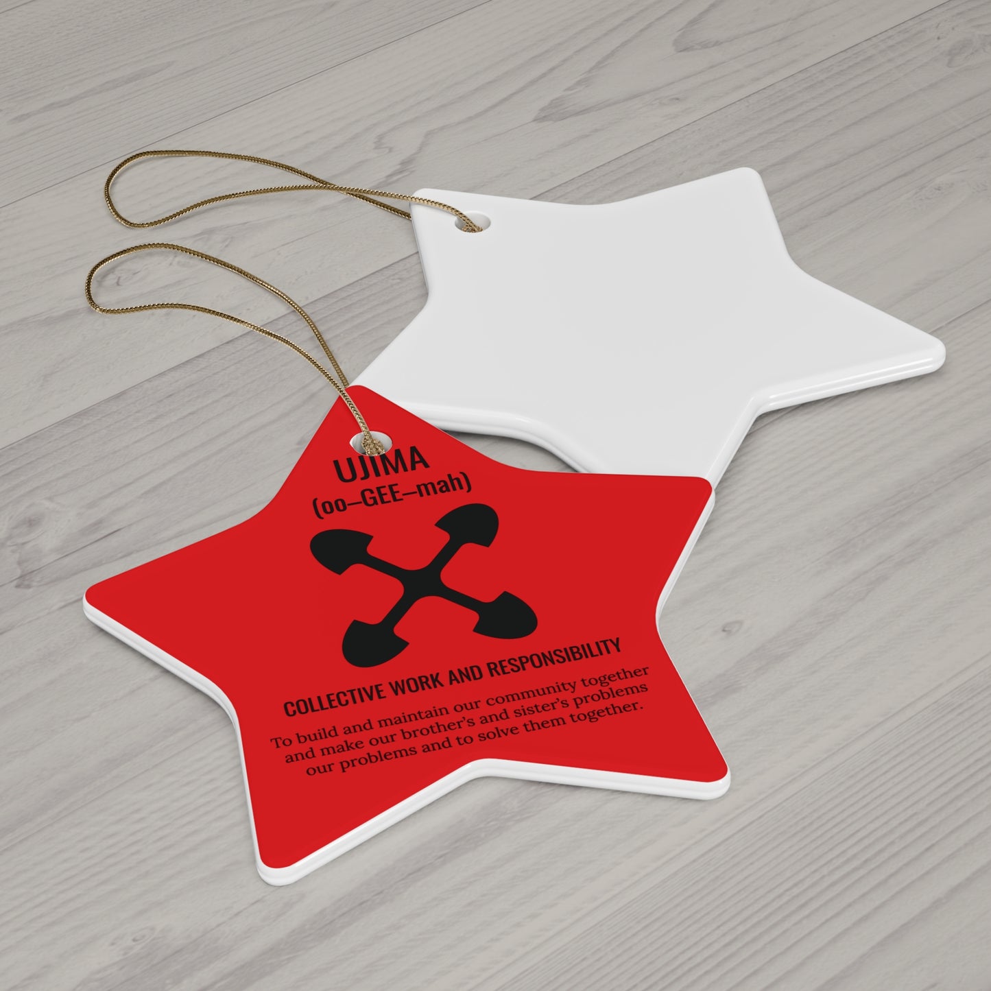 Ujima (Day 3) |Collective Work & Responsibility| Circle or Star Ornament | (Red) |