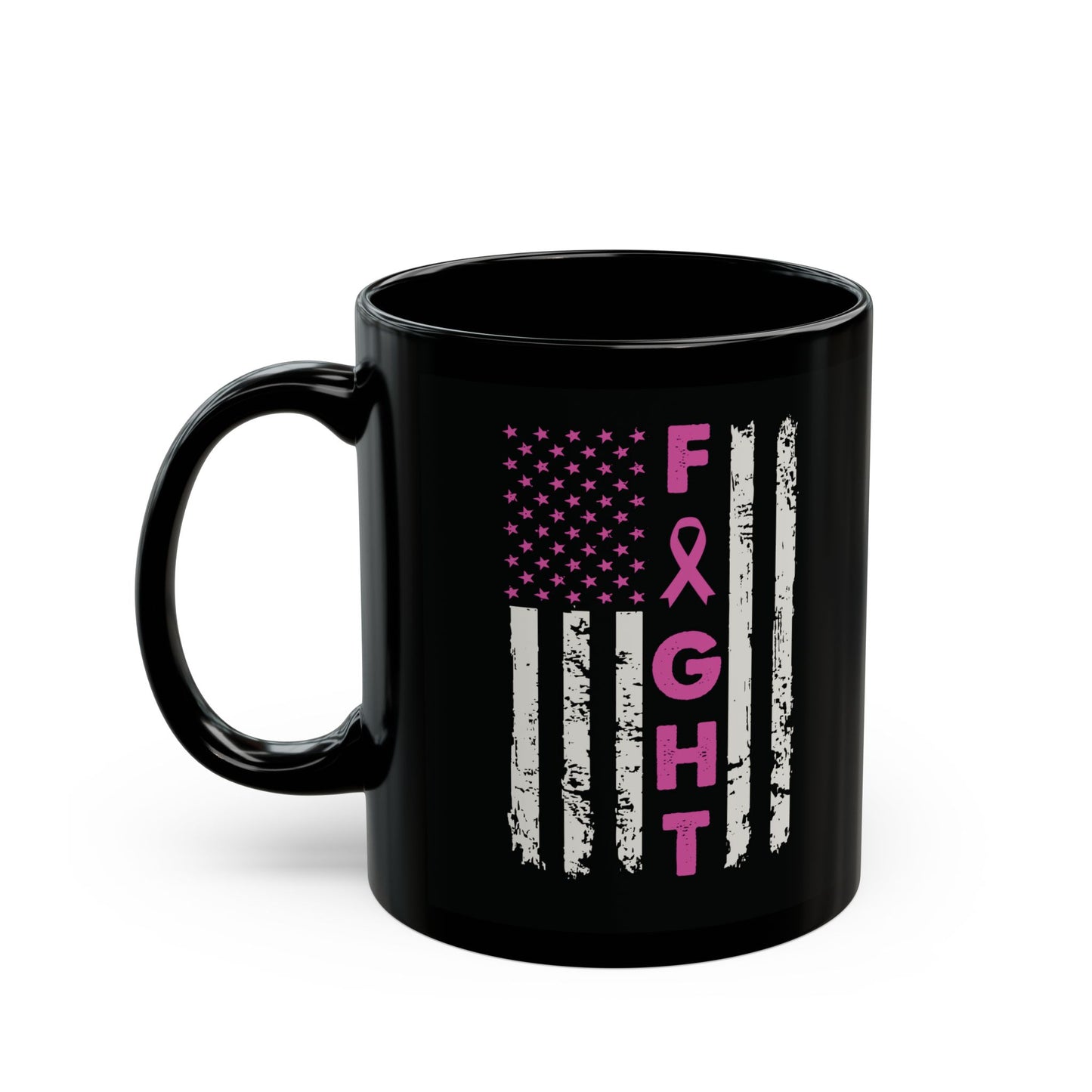 Fight Cancer Flag (Version 1) (Black Version) | Coffee & Tea Mug | 2-Sided Print| 11 Oz