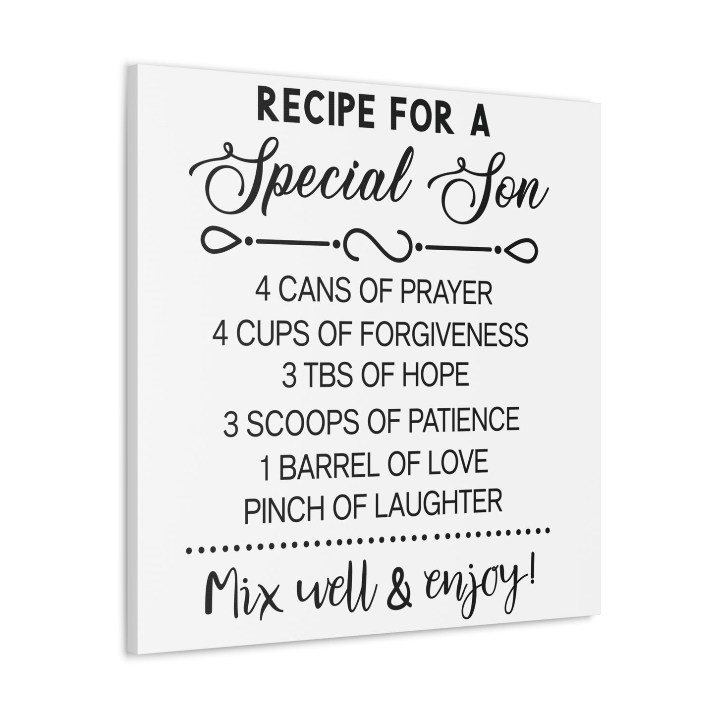 Special Son Recipe | Canvas Gallery Wrap | White Background