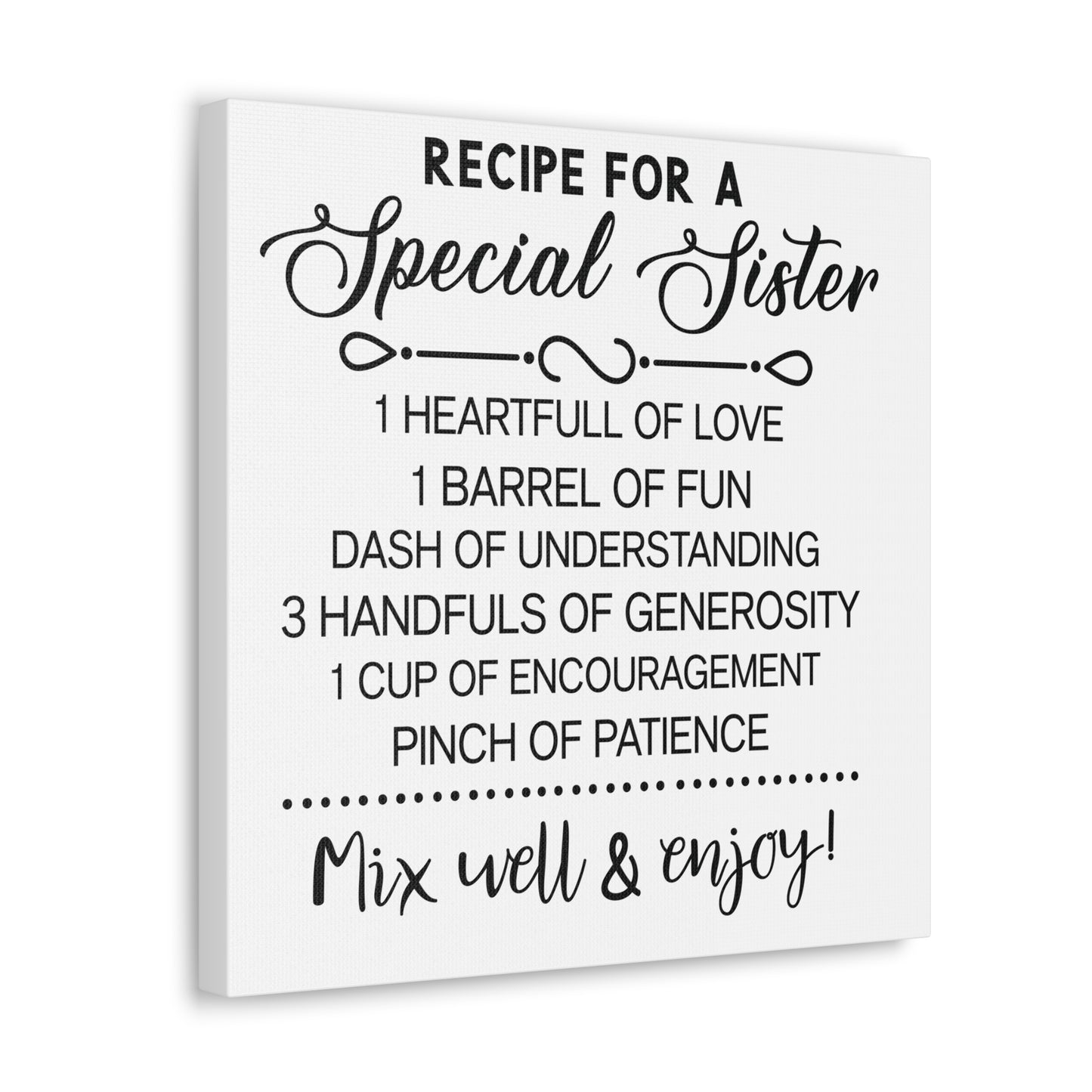 Special Sisters Recipe | Canvas Gallery Wrap | White Background