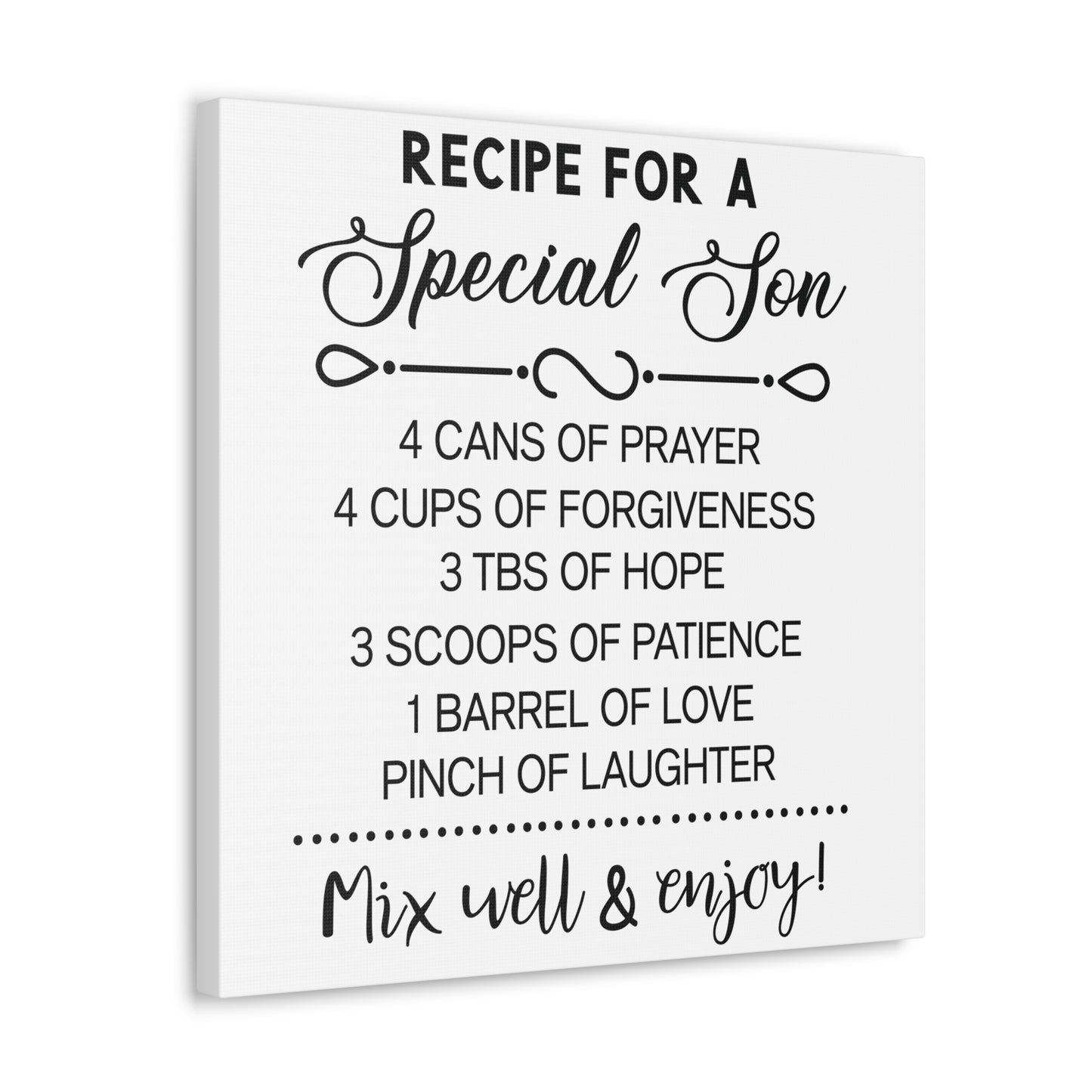 Special Son Recipe | Canvas Gallery Wrap | White Background
