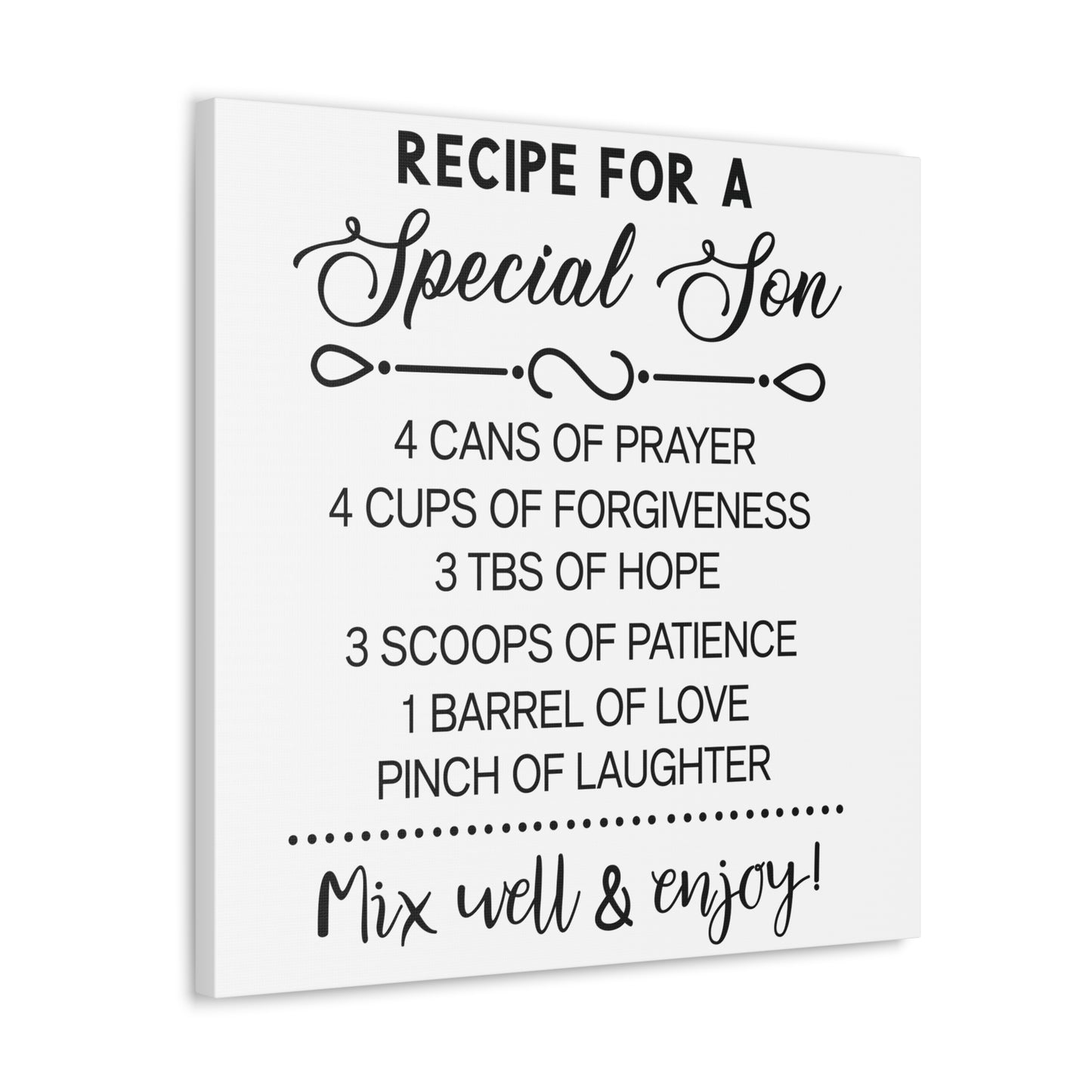 Special Son Recipe | Canvas Gallery Wrap | White Background