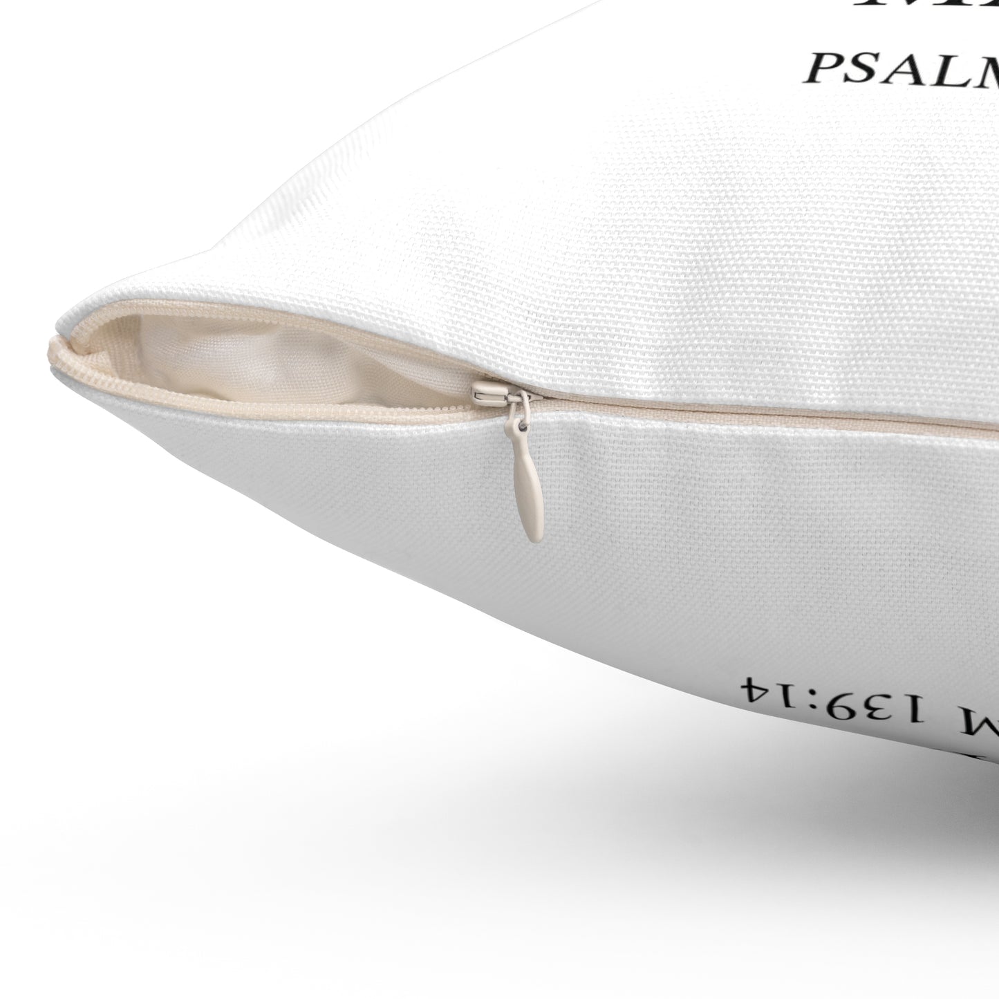 She Is (Version 2) | Square Pillow |Psalms 139.14|White|
