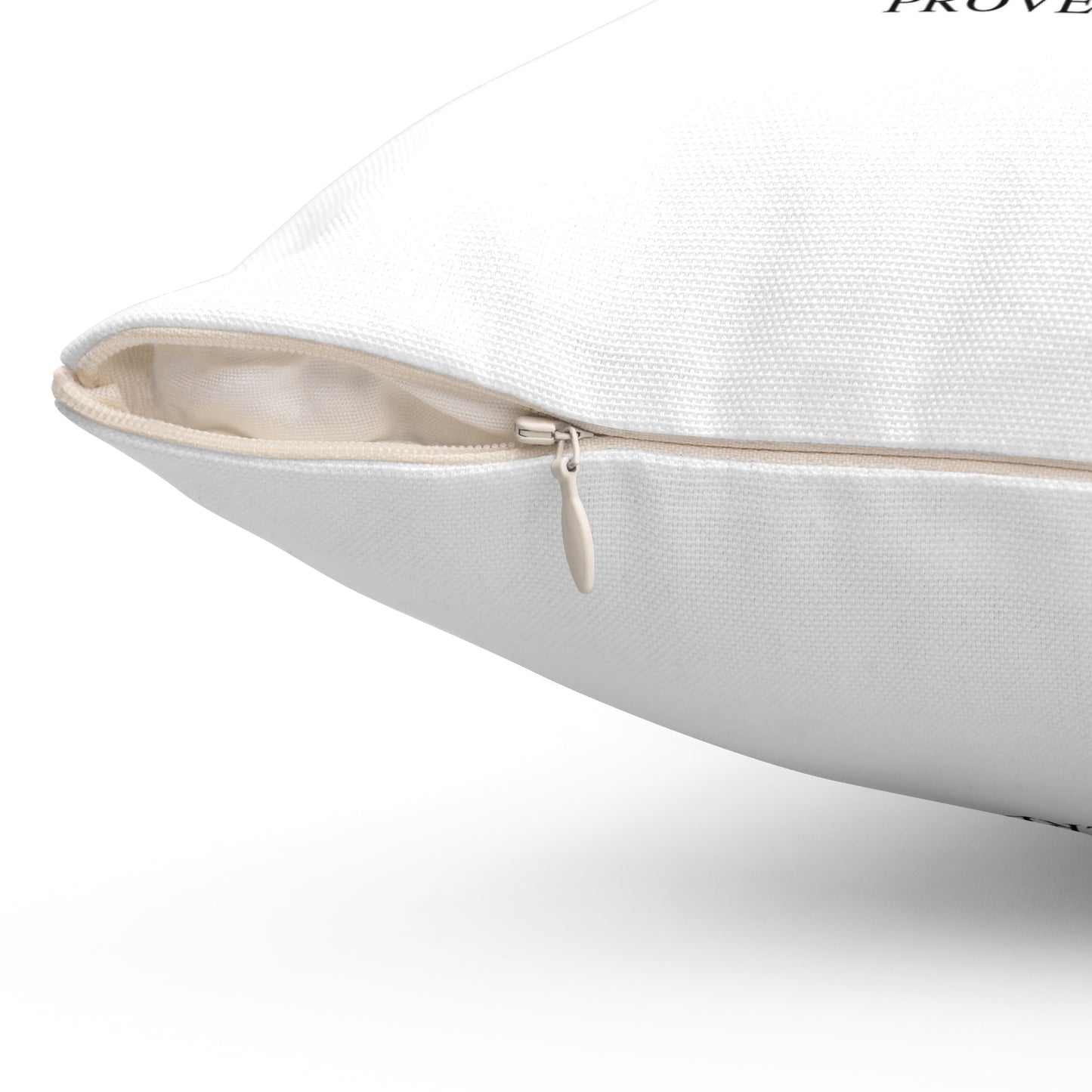 She Is (Version 1) | Square Pillow |Proverbs 31:25|White|