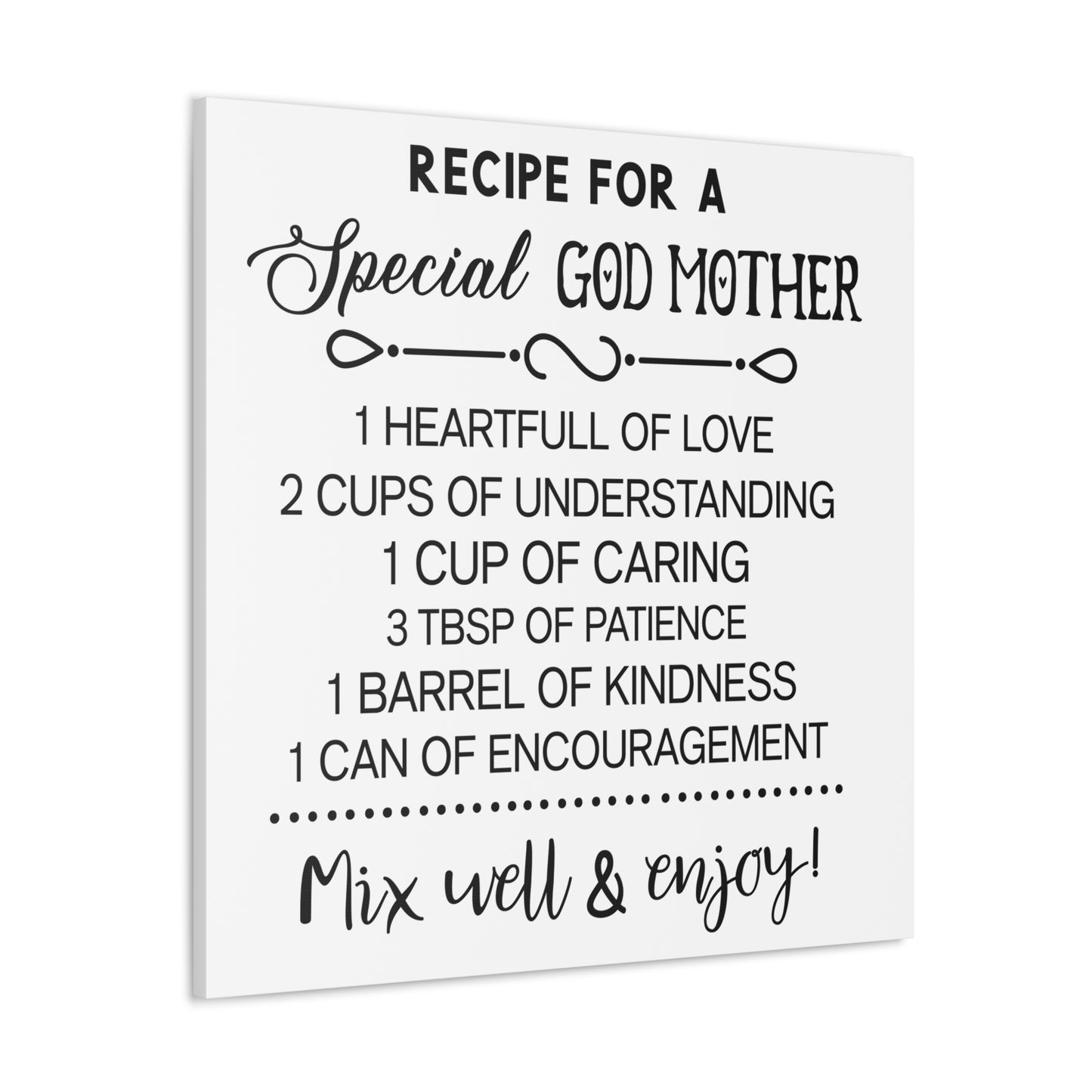 Special Godmother Recipe | Canvas Gallery Wrap | White Background