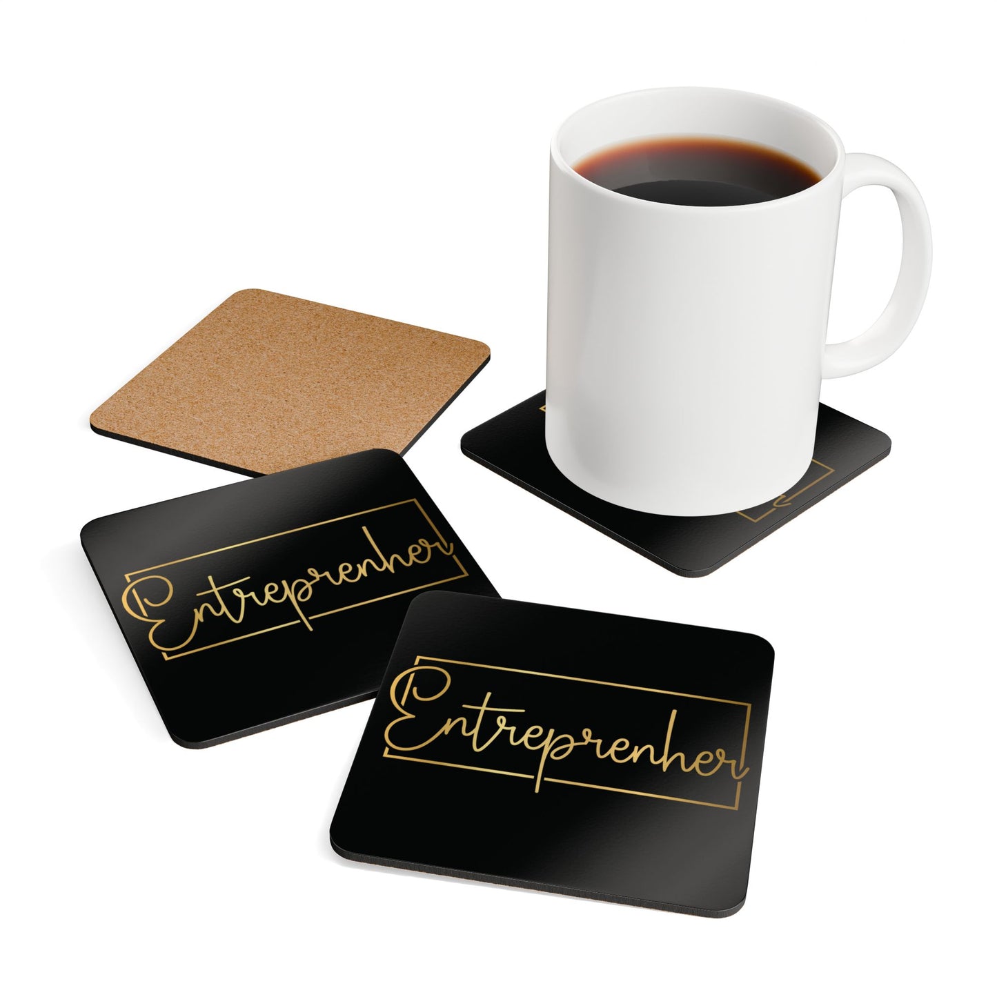 Entrepreneur | 4- Piece Corkwood Coaster Set| Black