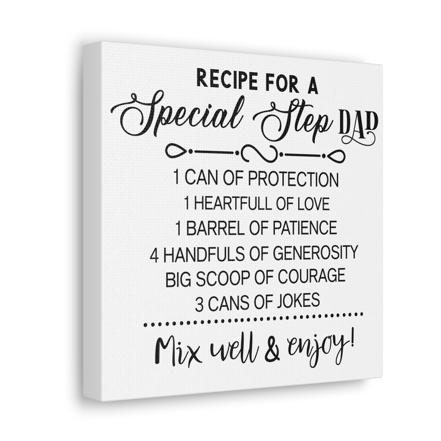 Special Step Dad Recipe | Canvas Gallery Wrap | White Background