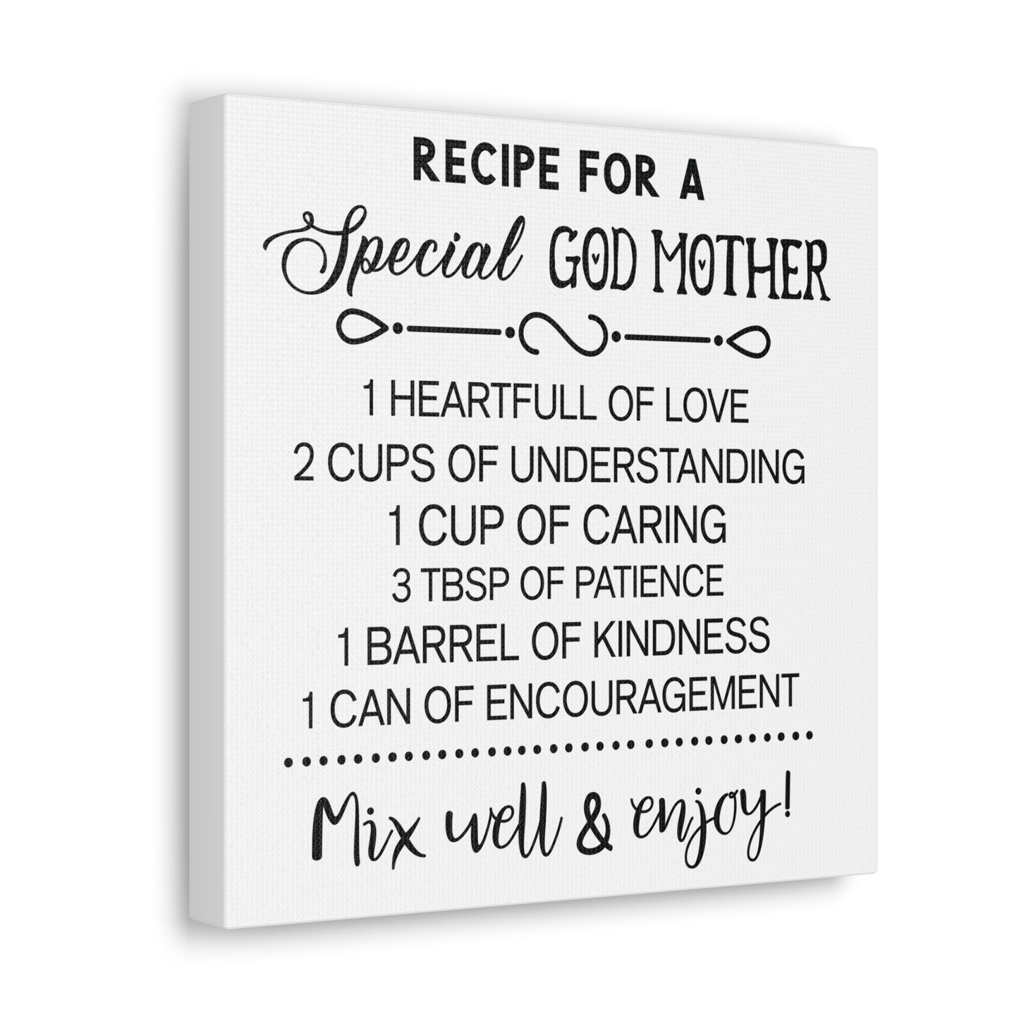 Special Godmother Recipe | Canvas Gallery Wrap | White Background