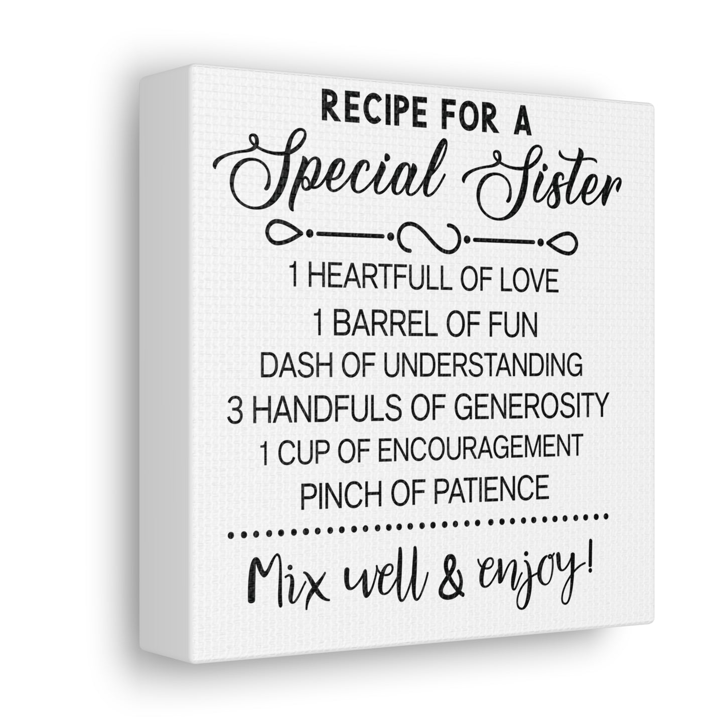 Special Sisters Recipe | Canvas Gallery Wrap | White Background