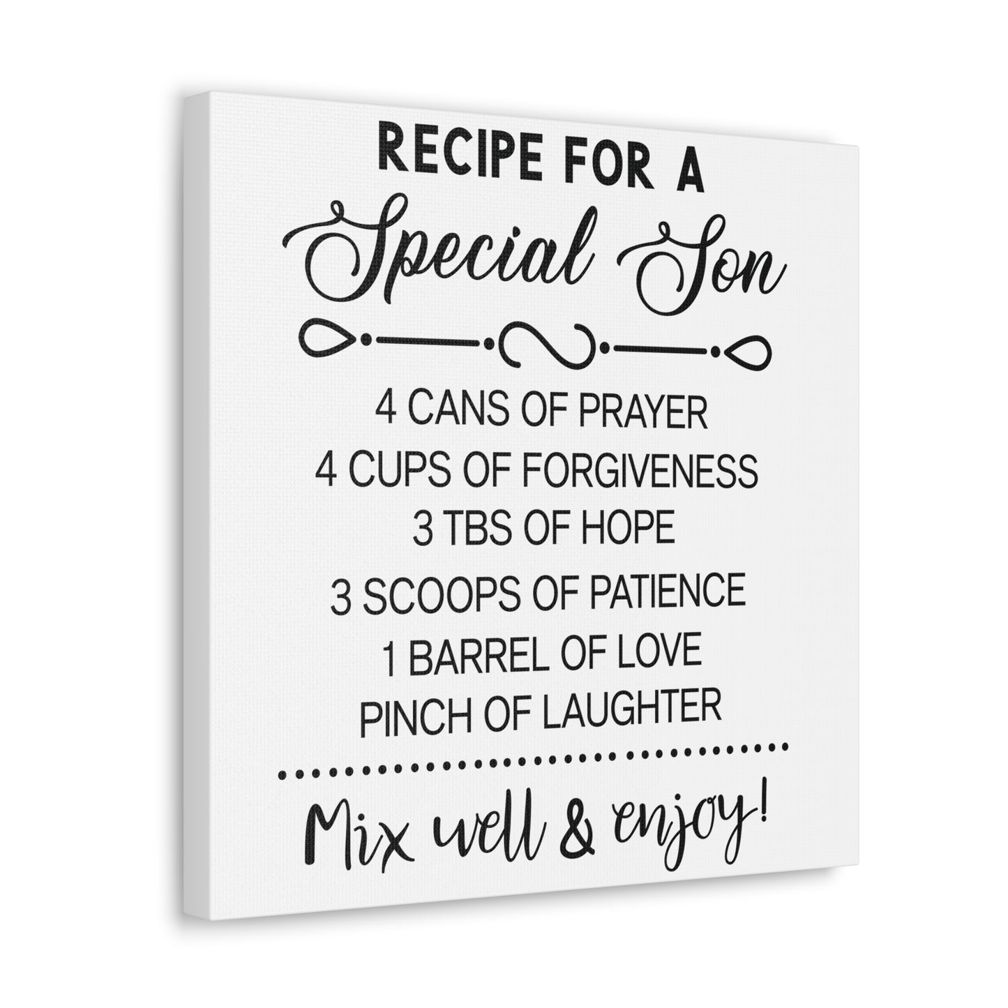 Special Son Recipe | Canvas Gallery Wrap | White Background