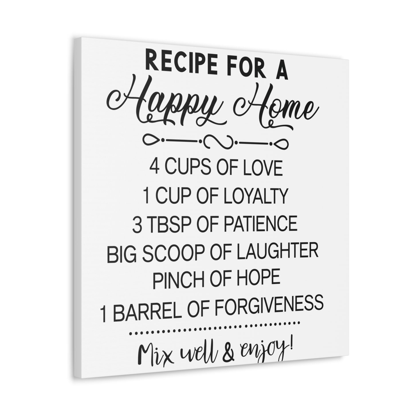 Happy Home Recipe | Canvas Gallery Wrap | White Background
