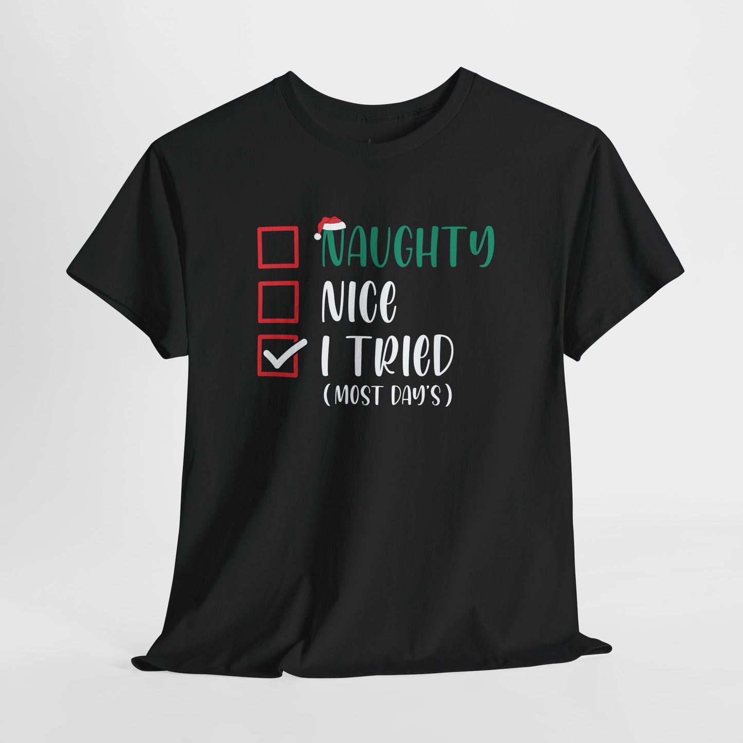 Naughty, Nice, I Tried | T-Shirt | Black Print
