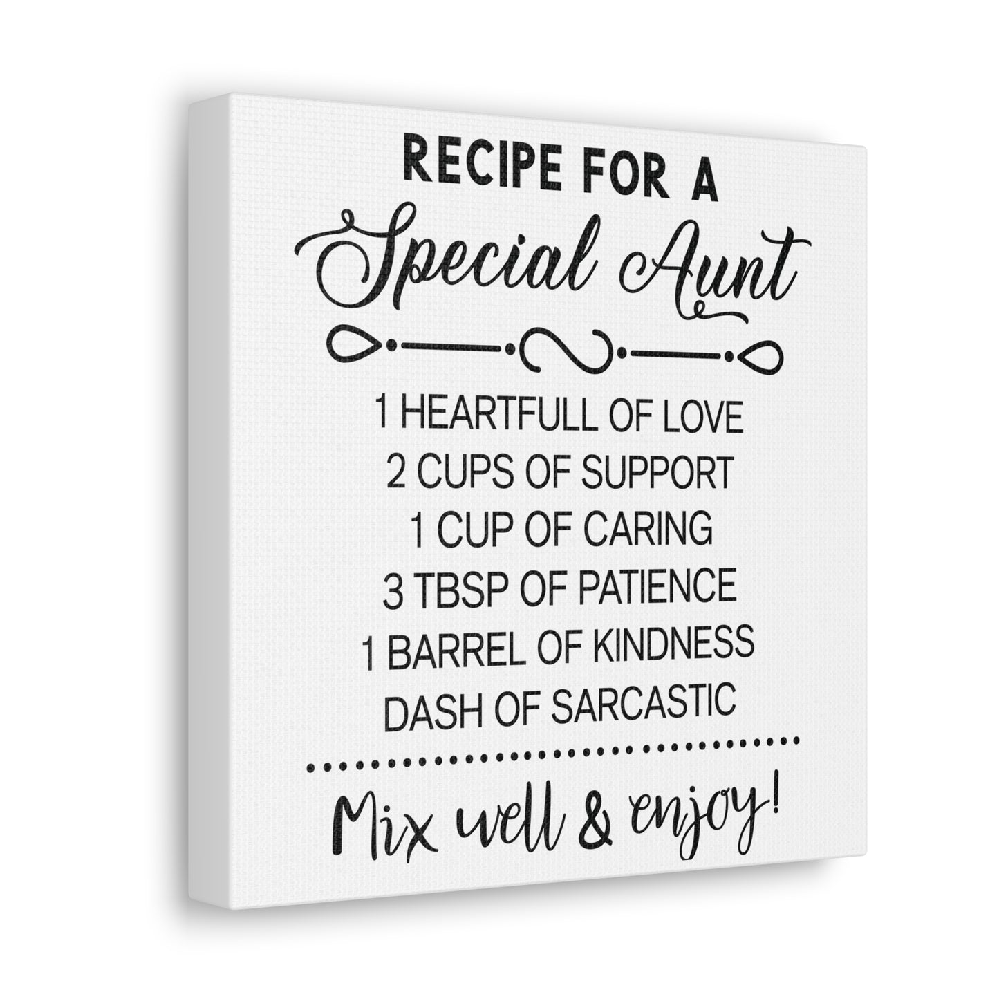 Special Aunts Recipe | Canvas Gallery Wrap | White Background