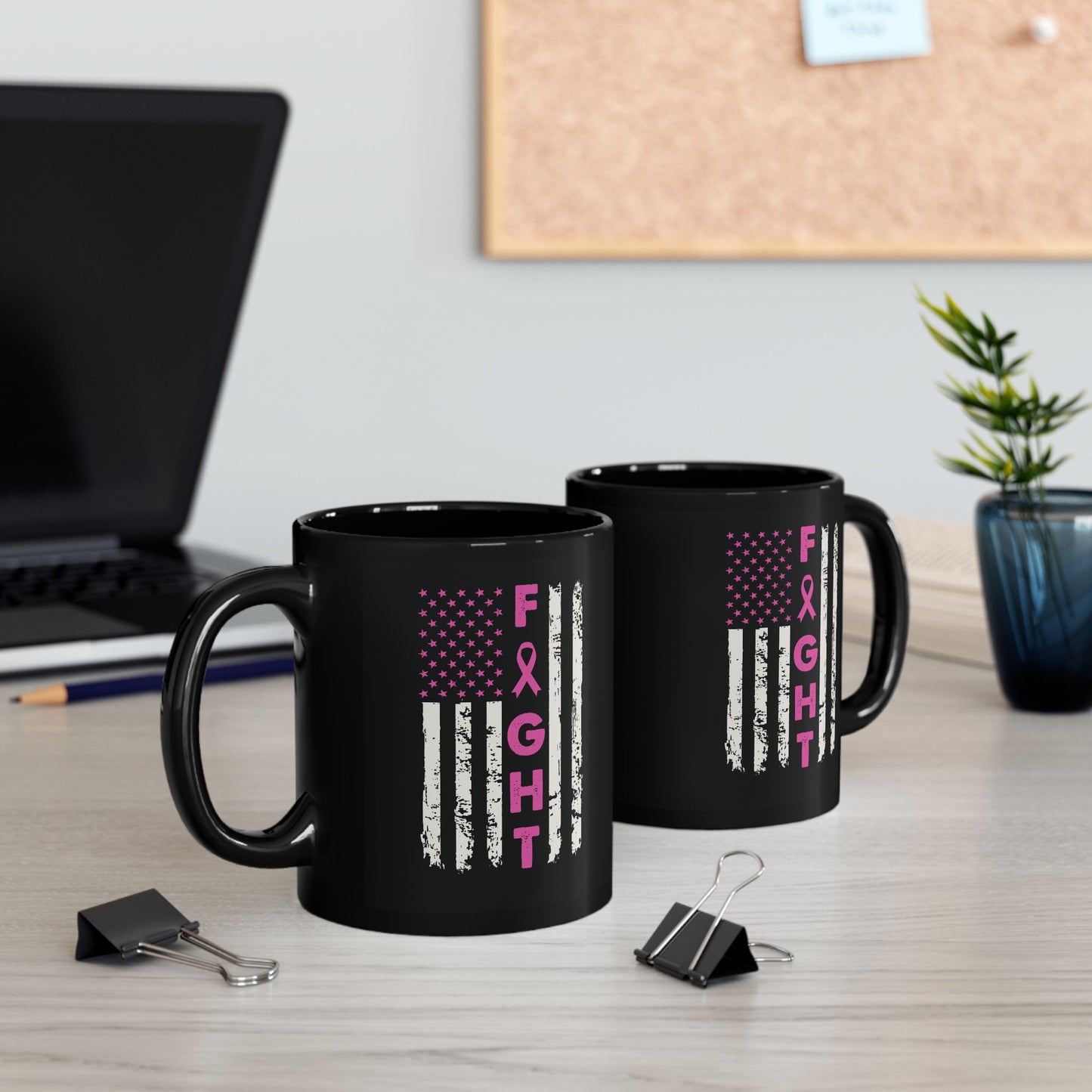 Fight Cancer Flag (Version 1) (Black Version) | Coffee & Tea Mug | 2-Sided Print| 11 Oz