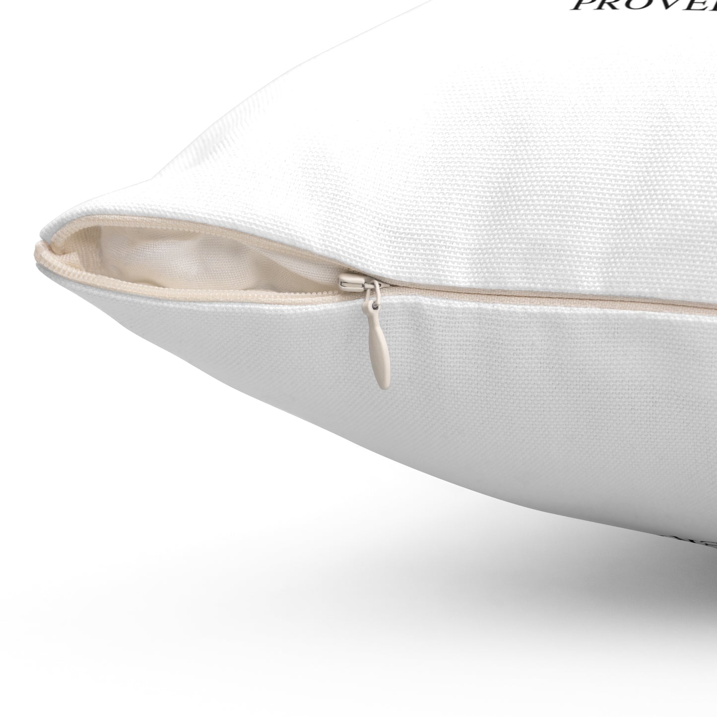 She Is (Version 1) | Square Pillow |Proverbs 31:25|White|