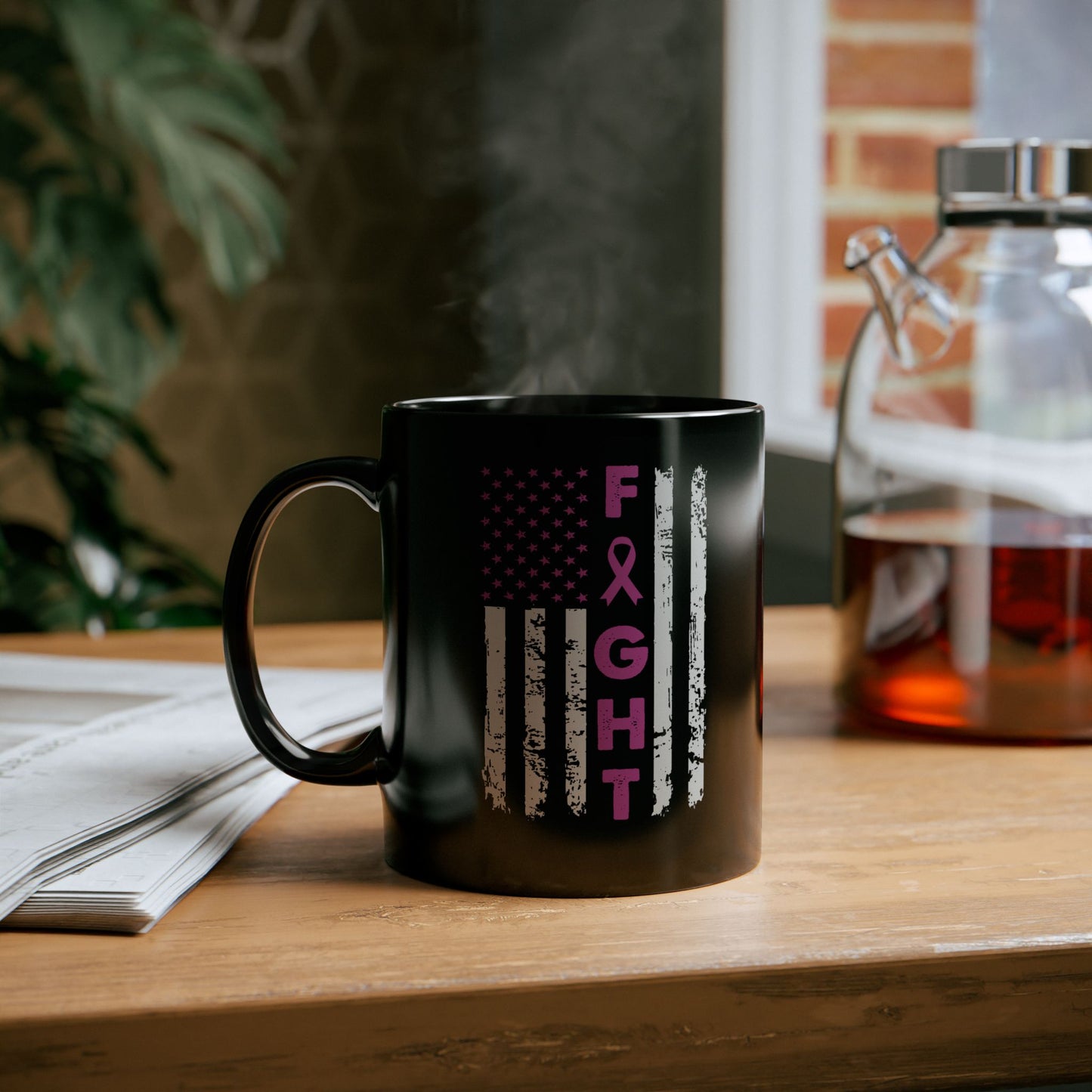 Fight Cancer Flag (Version 1) (Black Version) | Coffee & Tea Mug | 2-Sided Print| 11 Oz