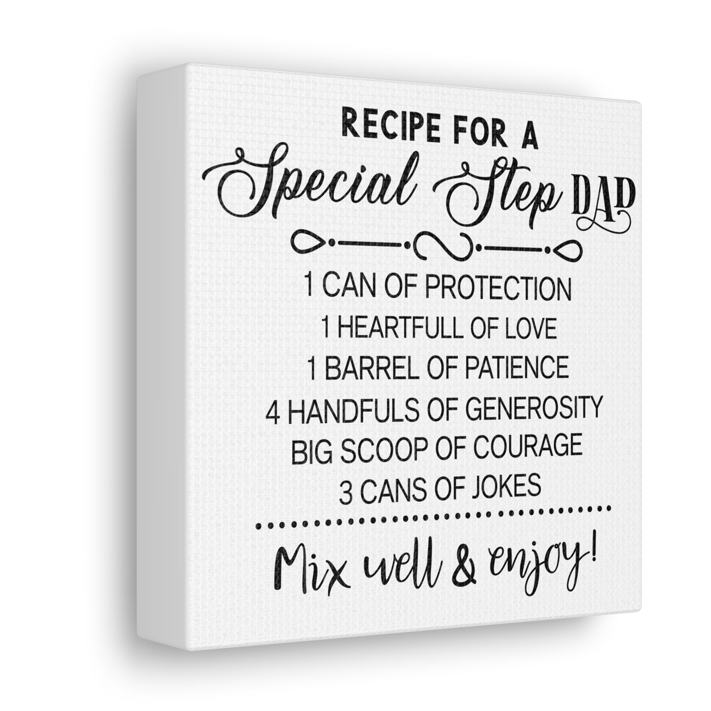 Special Step Dad Recipe | Canvas Gallery Wrap | White Background
