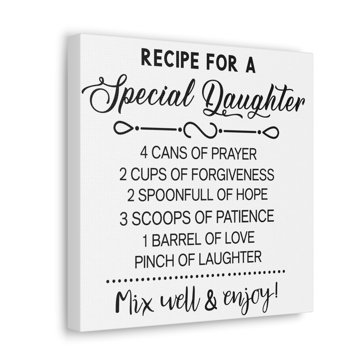 Special Daughter Recipe | Canvas Gallery Wrap | White Background